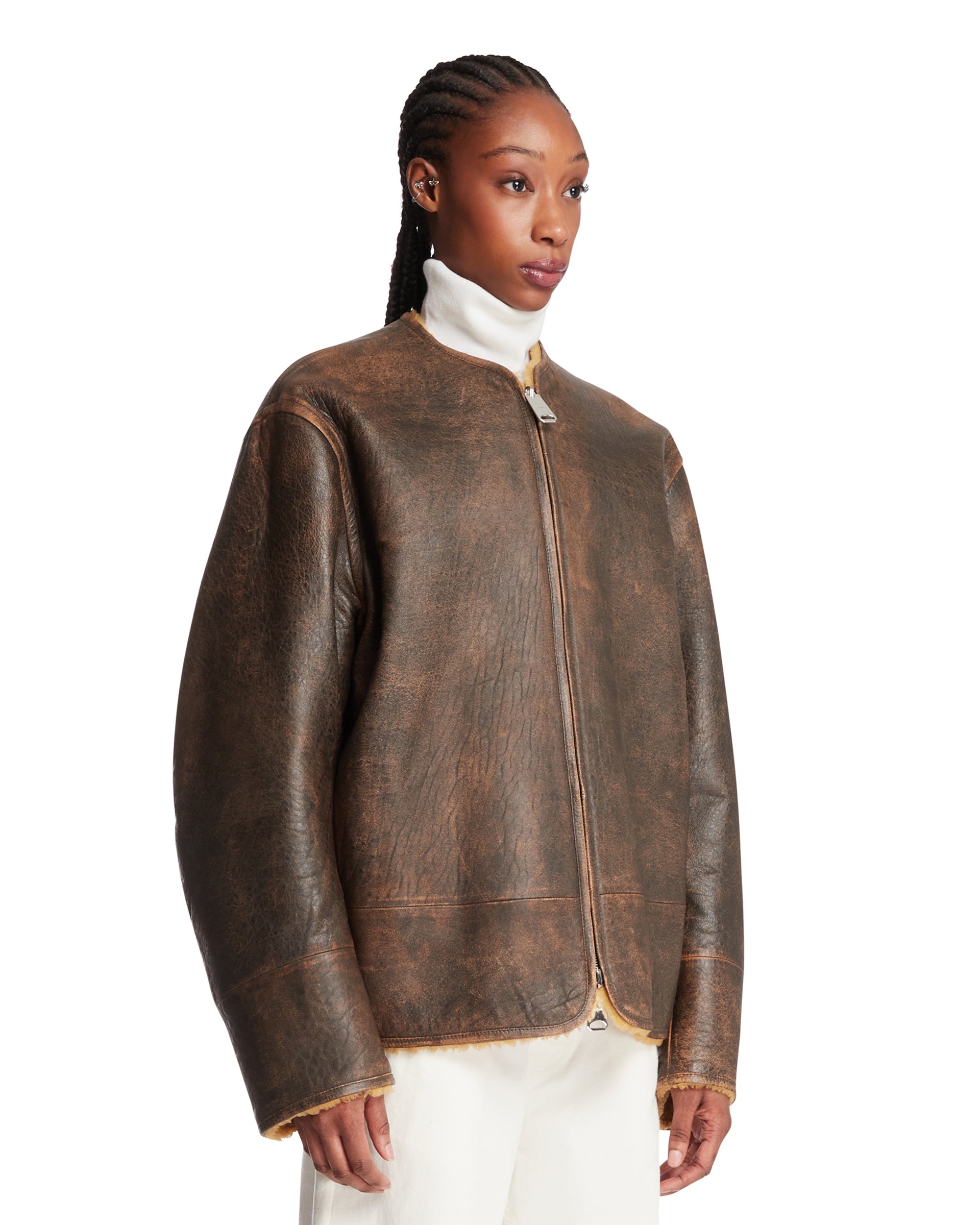 KHAITE Giacca Ruban In Pelle Marrone, view 2