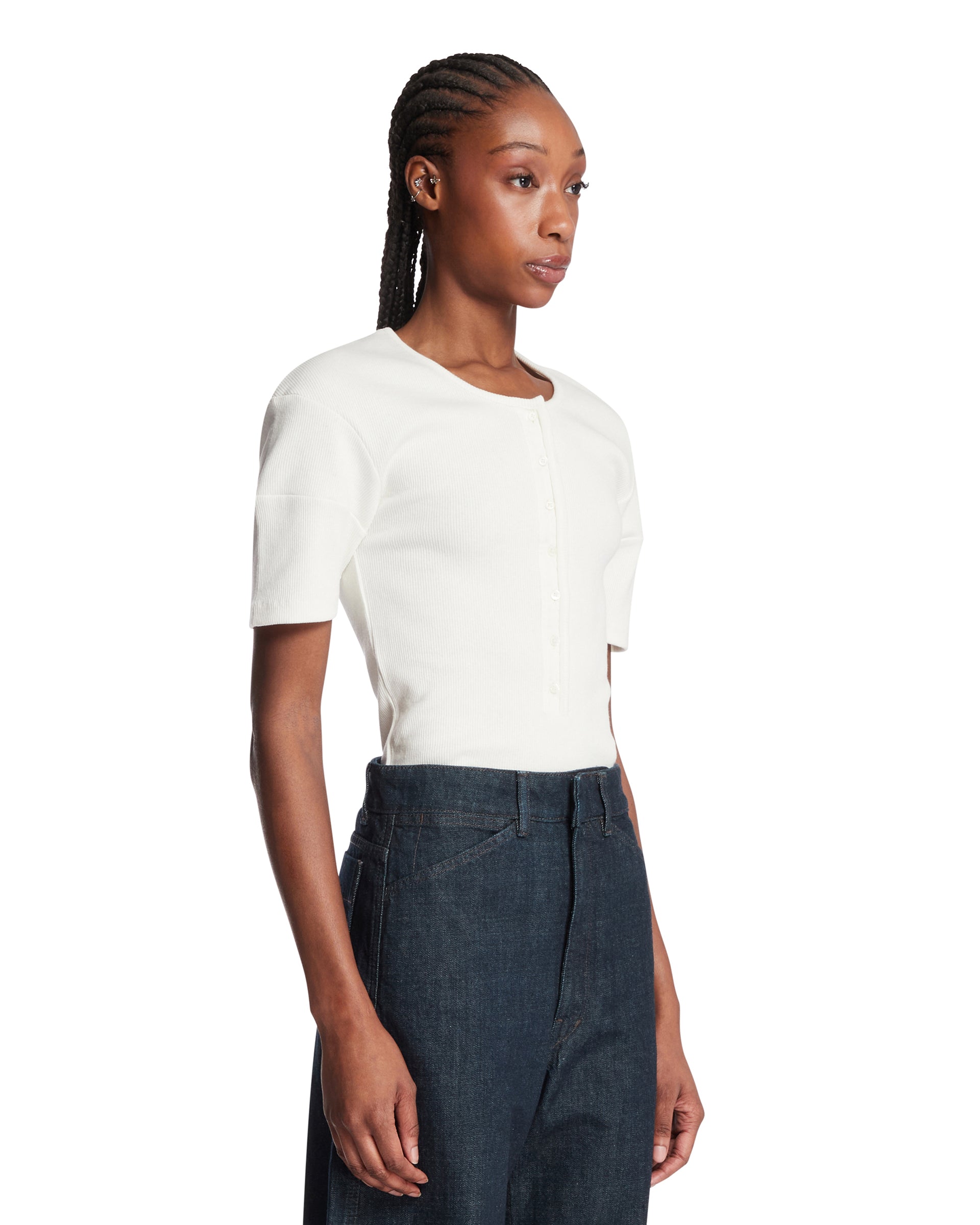 Lemaire T-Shirt Henley In Cotone Bianca, view 2