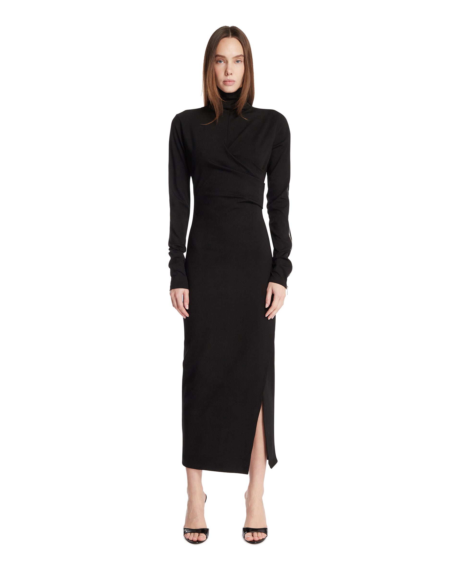 The Attico Abito Midi Aderente Con Zip Nero