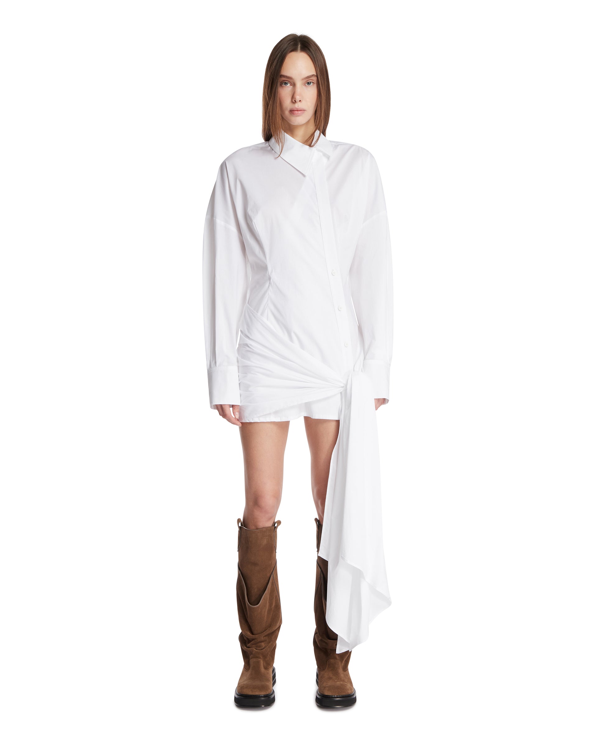 The Attico Abito A Camicia Con Drappeggio Bianco