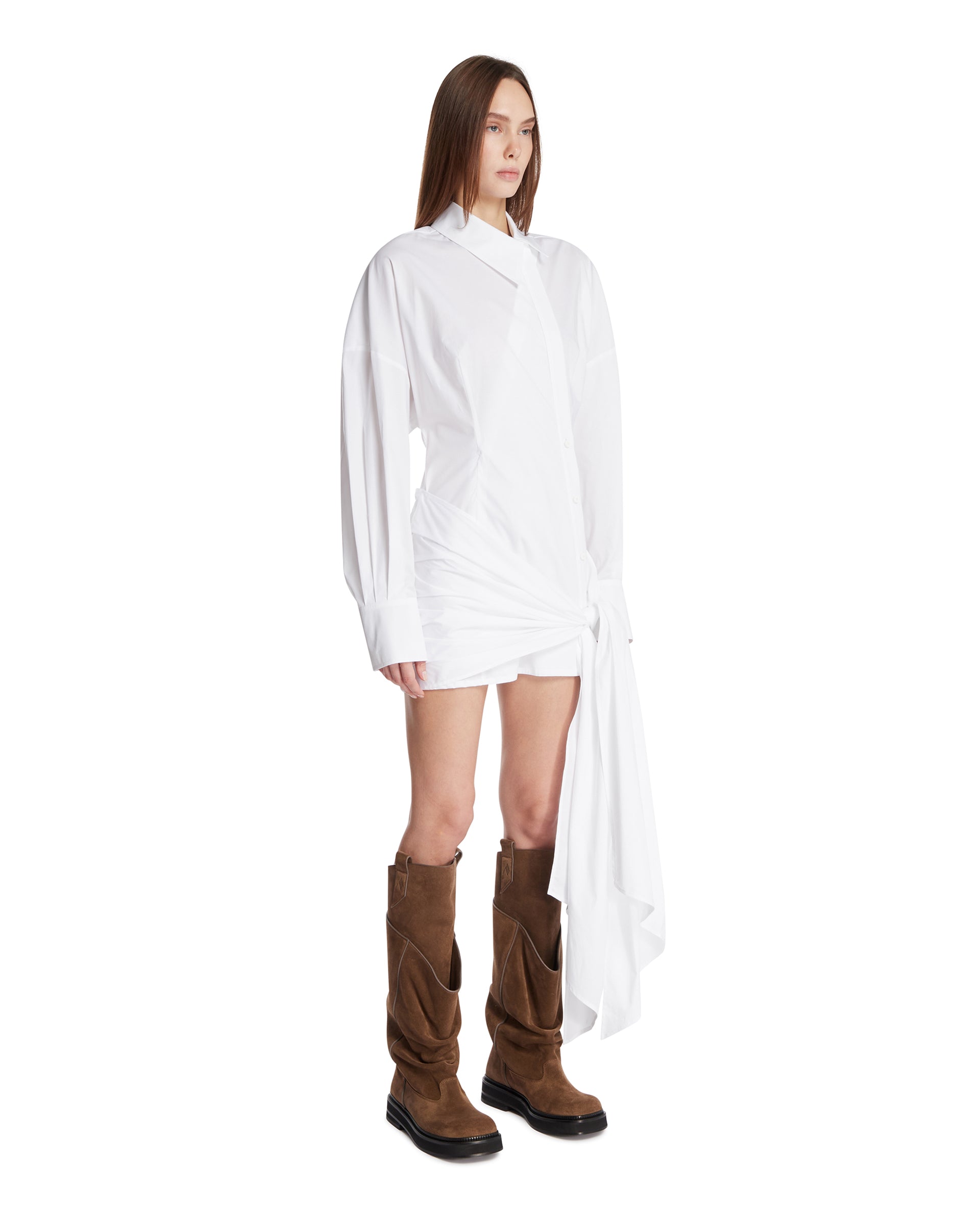 The Attico Abito A Camicia Con Drappeggio Bianco, view 2