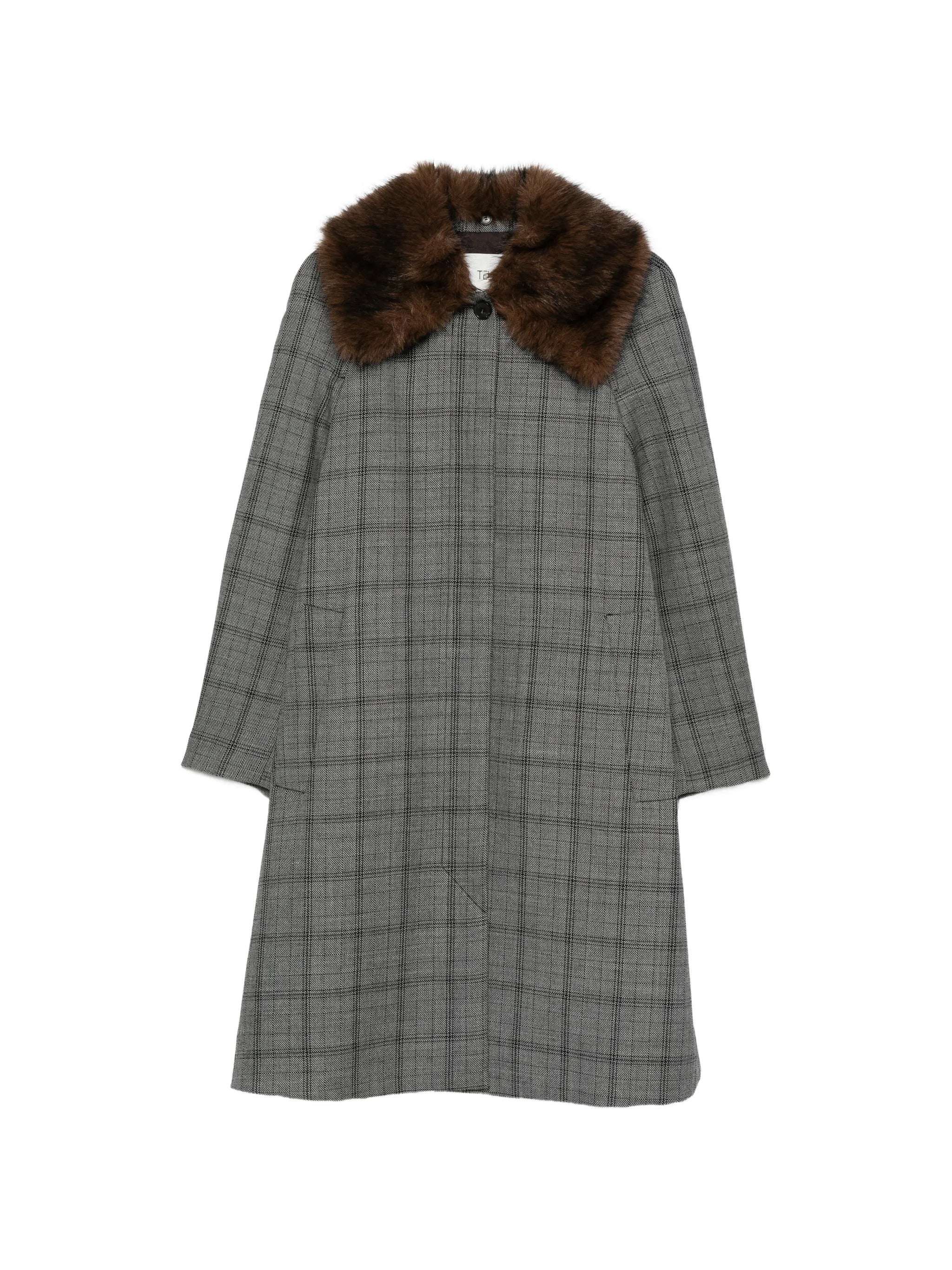 Tela Tela Check Faux-fur Collar Coat