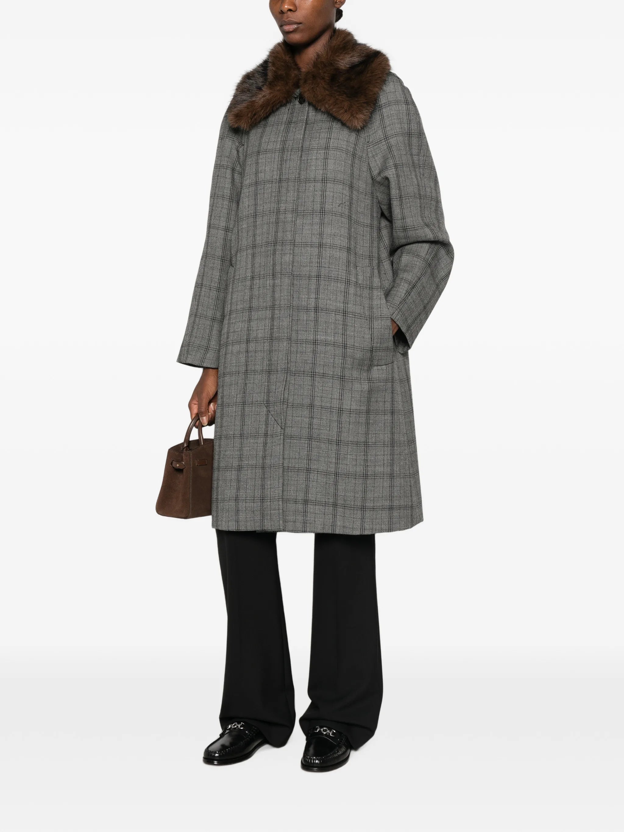 Tela Tela Check Faux-fur Collar Coat, view 2