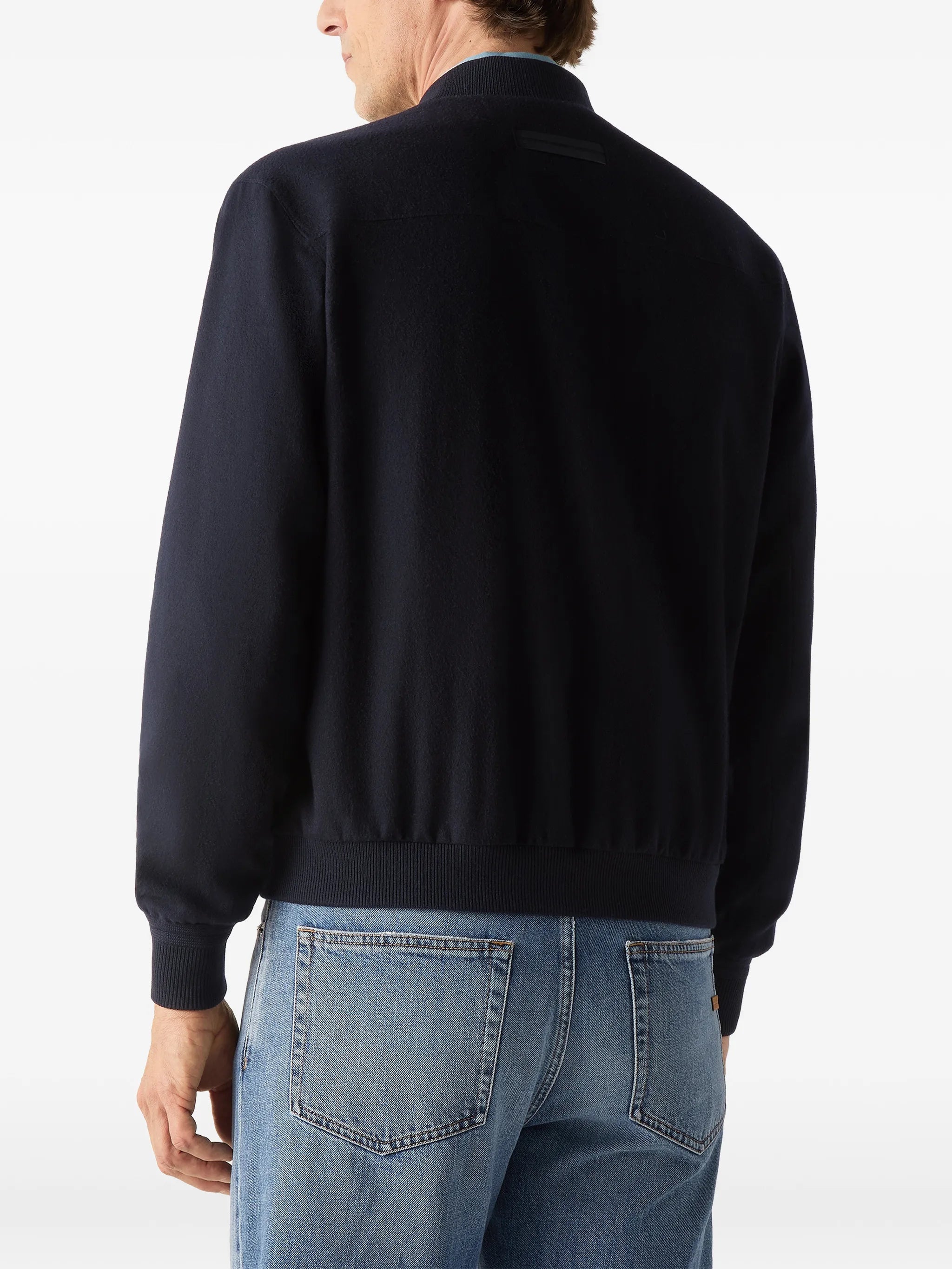 Zegna Zegna Navy Blue Oasi Cashmere-elements Bomber Jacket, view 2