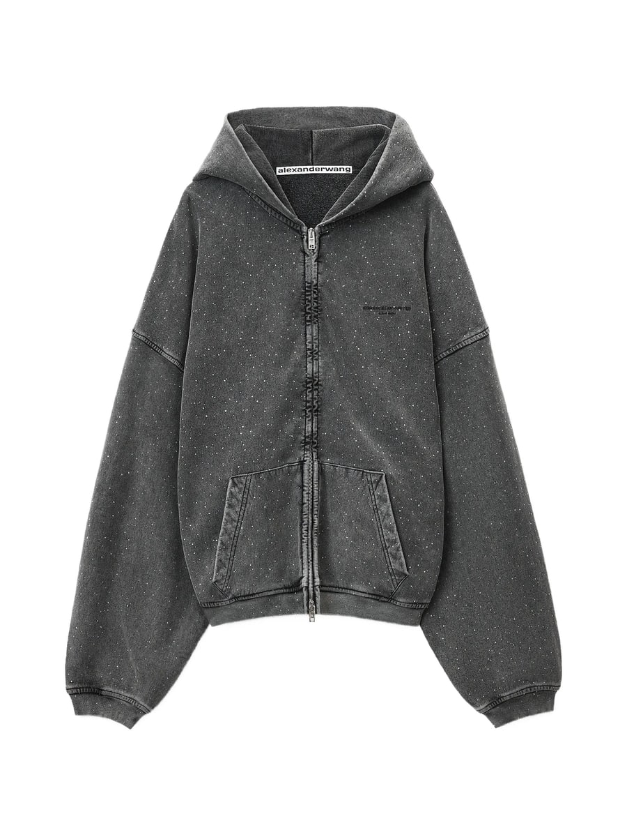 Alexander Wang Alexander Wang All-over Crystal Oversized Zip Up Hoodie