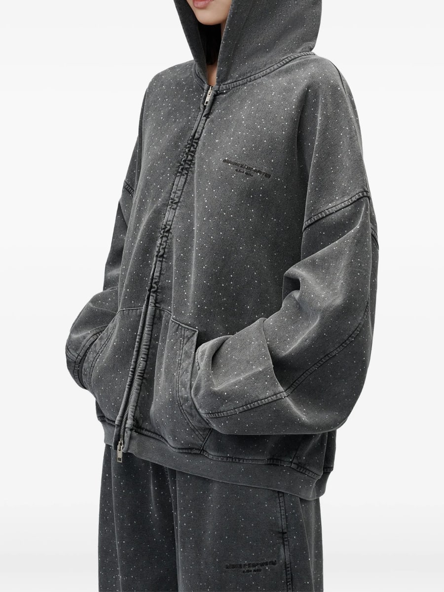 Alexander Wang Alexander Wang All-over Crystal Oversized Zip Up Hoodie, view 2