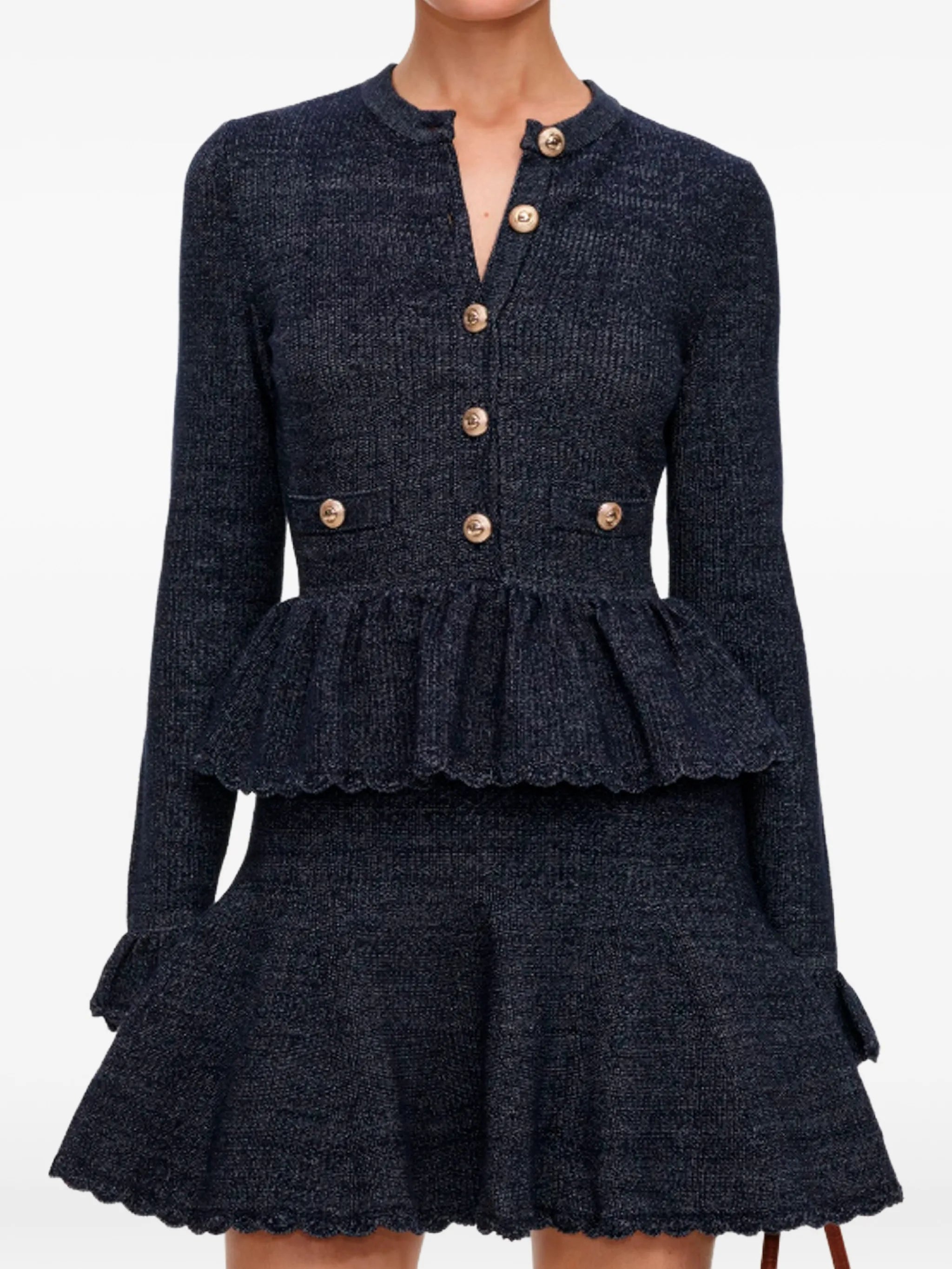 self-portrait Self-portrait Navy Textured-knit Mini Dress