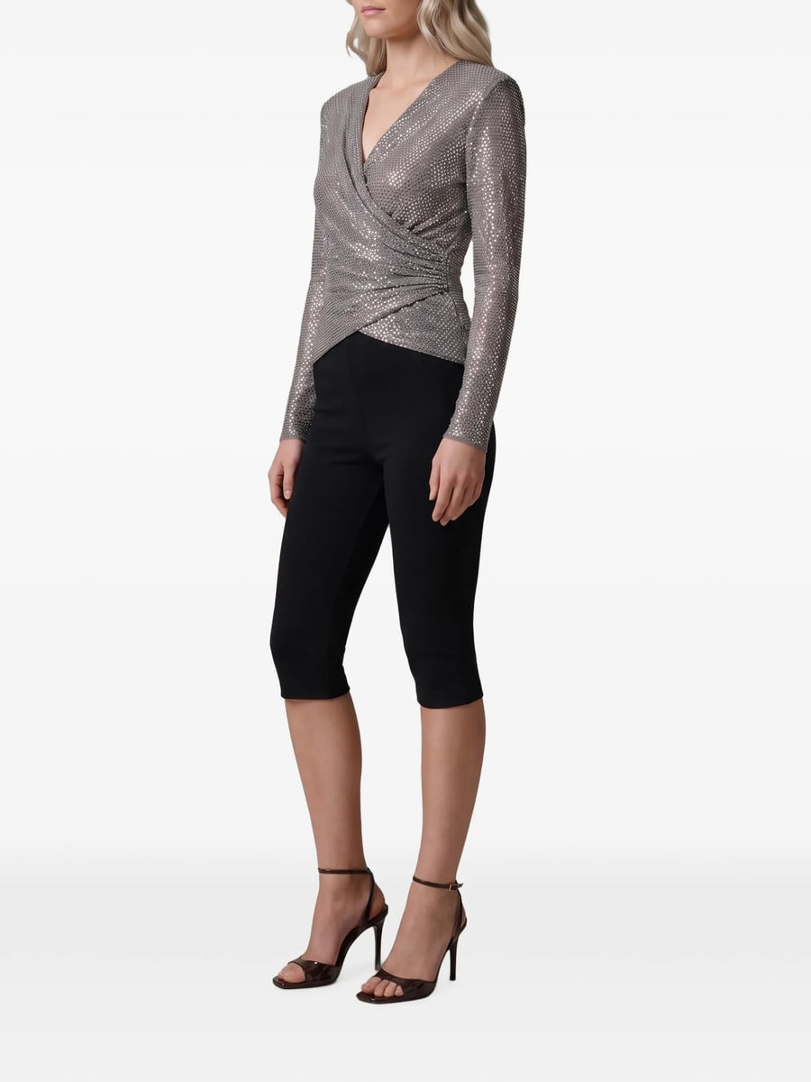 self-portrait Self-portrait Grey Rhinestone Mesh Wrap Top, view 2
