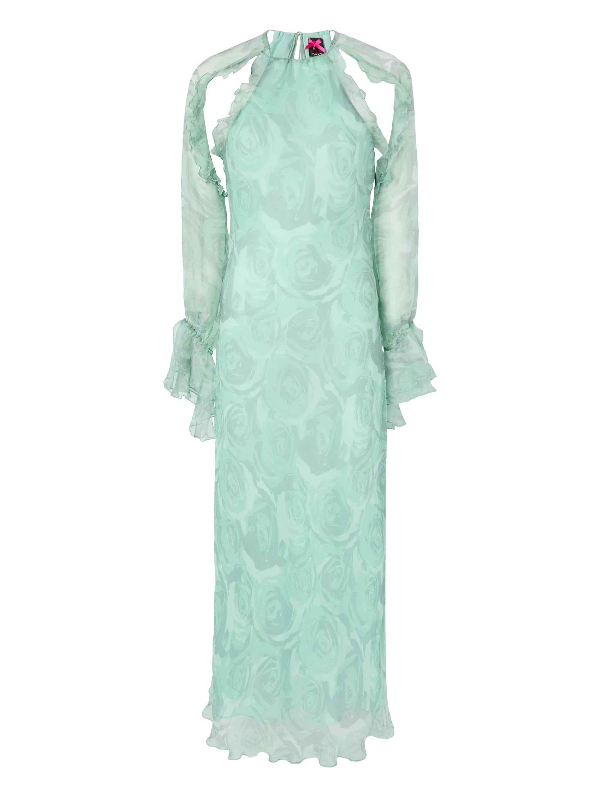 Pinko Pinko Silk Midi Dress With Rose Print And Open Shoulders