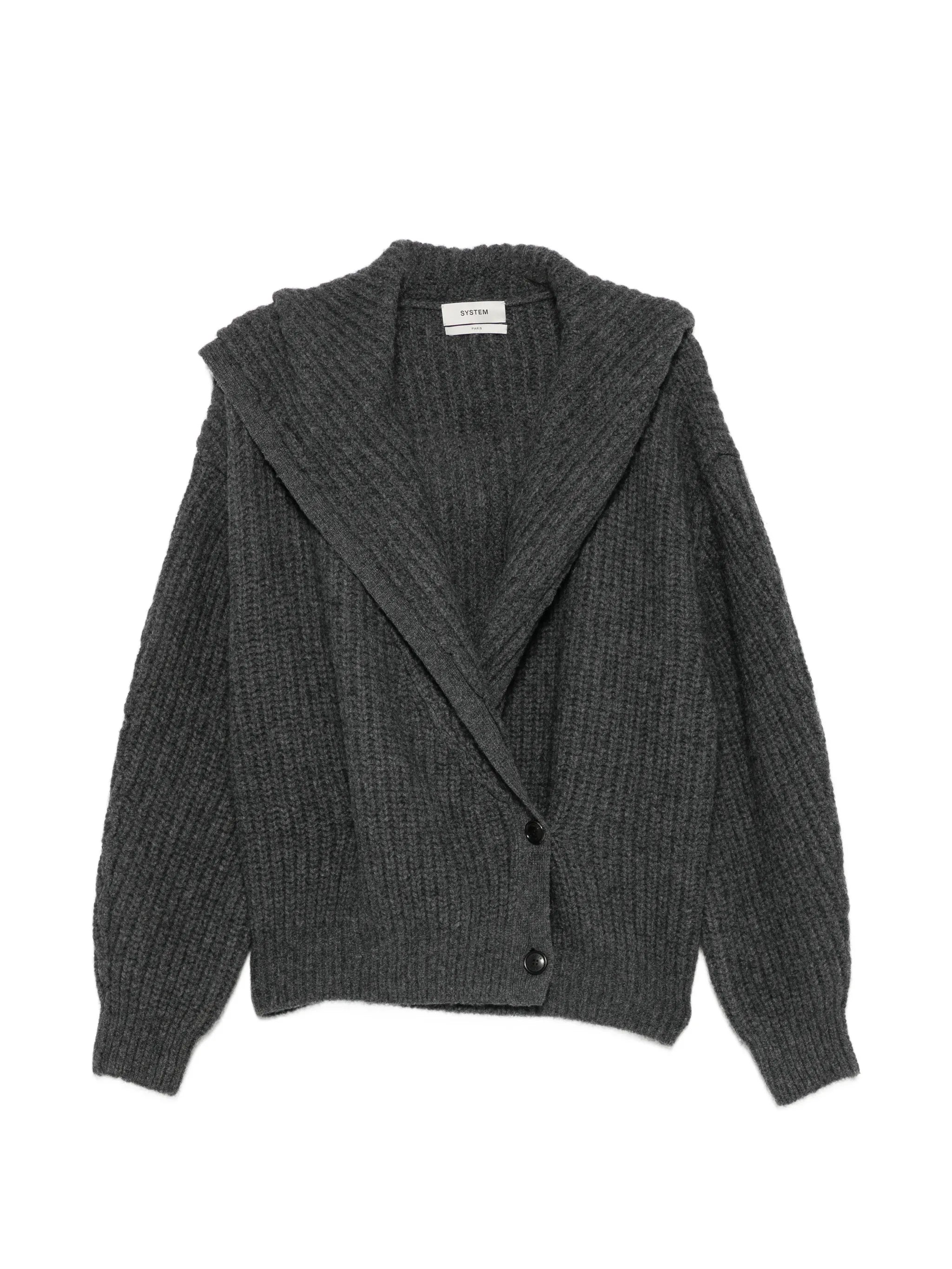 System System Ribbed-knit Hooded Cardigan