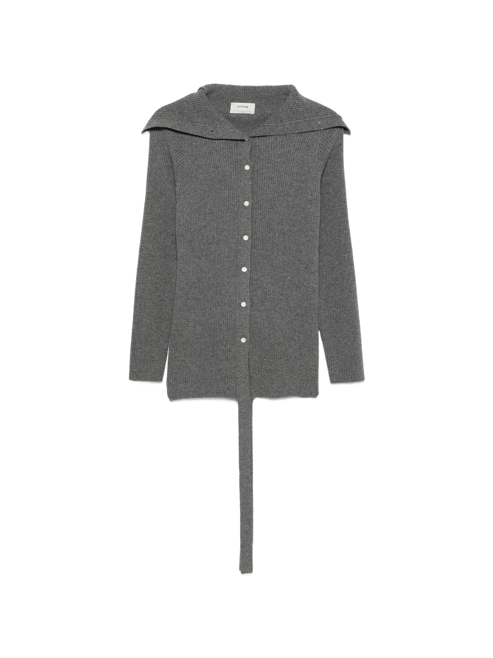 System System Ribbed-knit Sailor-collar Cardigan