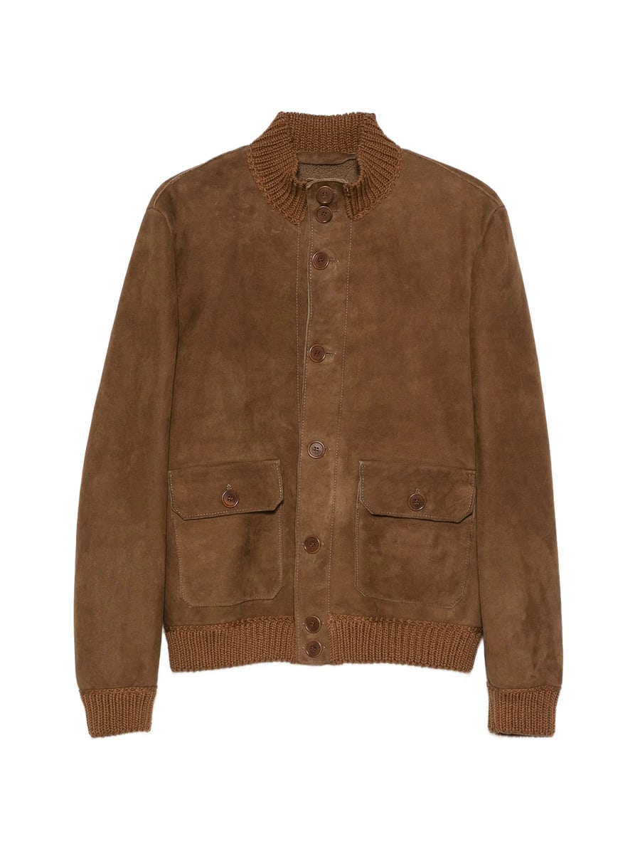 Santoro Santoro Ribbed-trim Suede Jacket