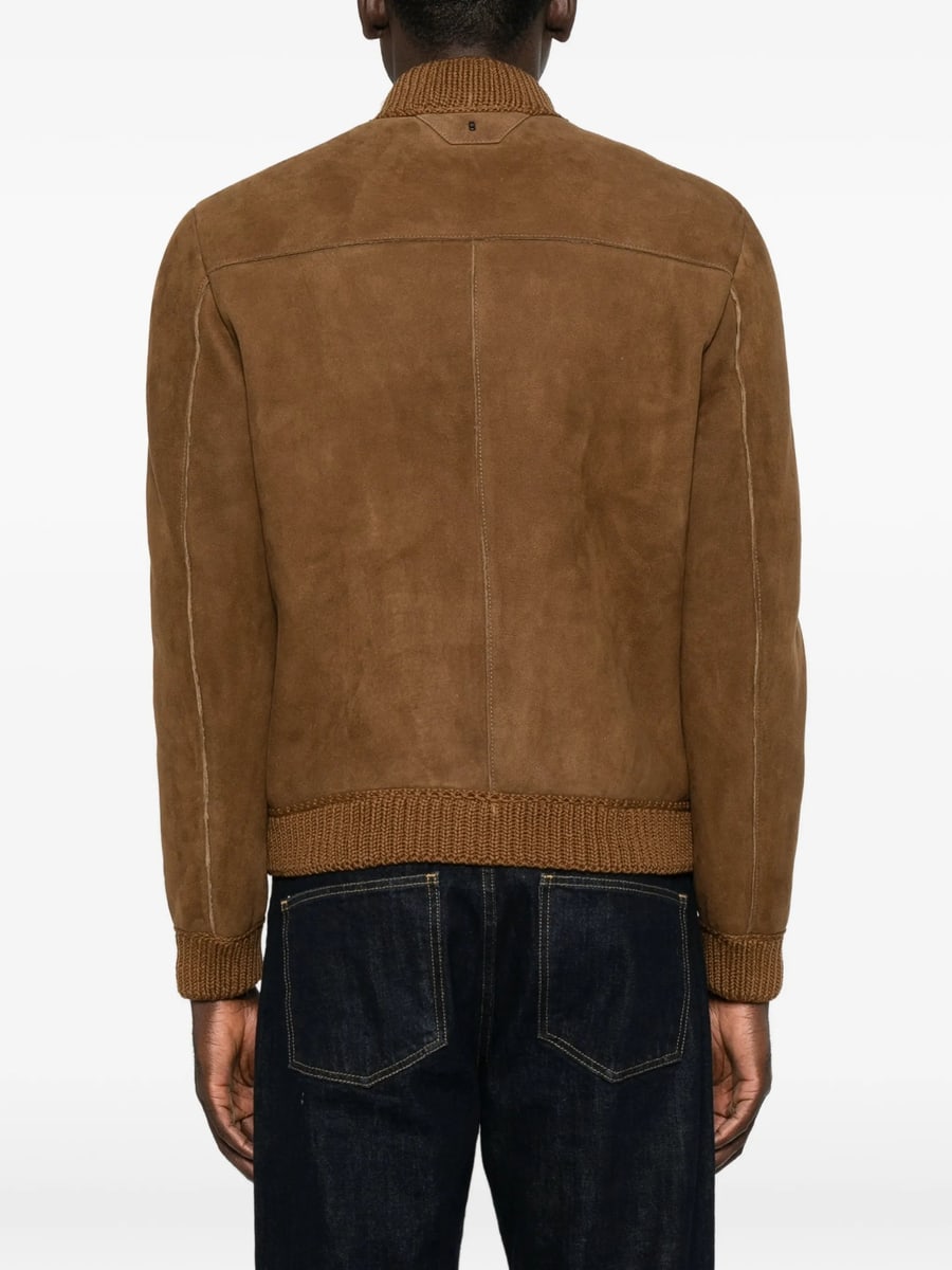 Santoro Santoro Ribbed-trim Suede Jacket, view 2