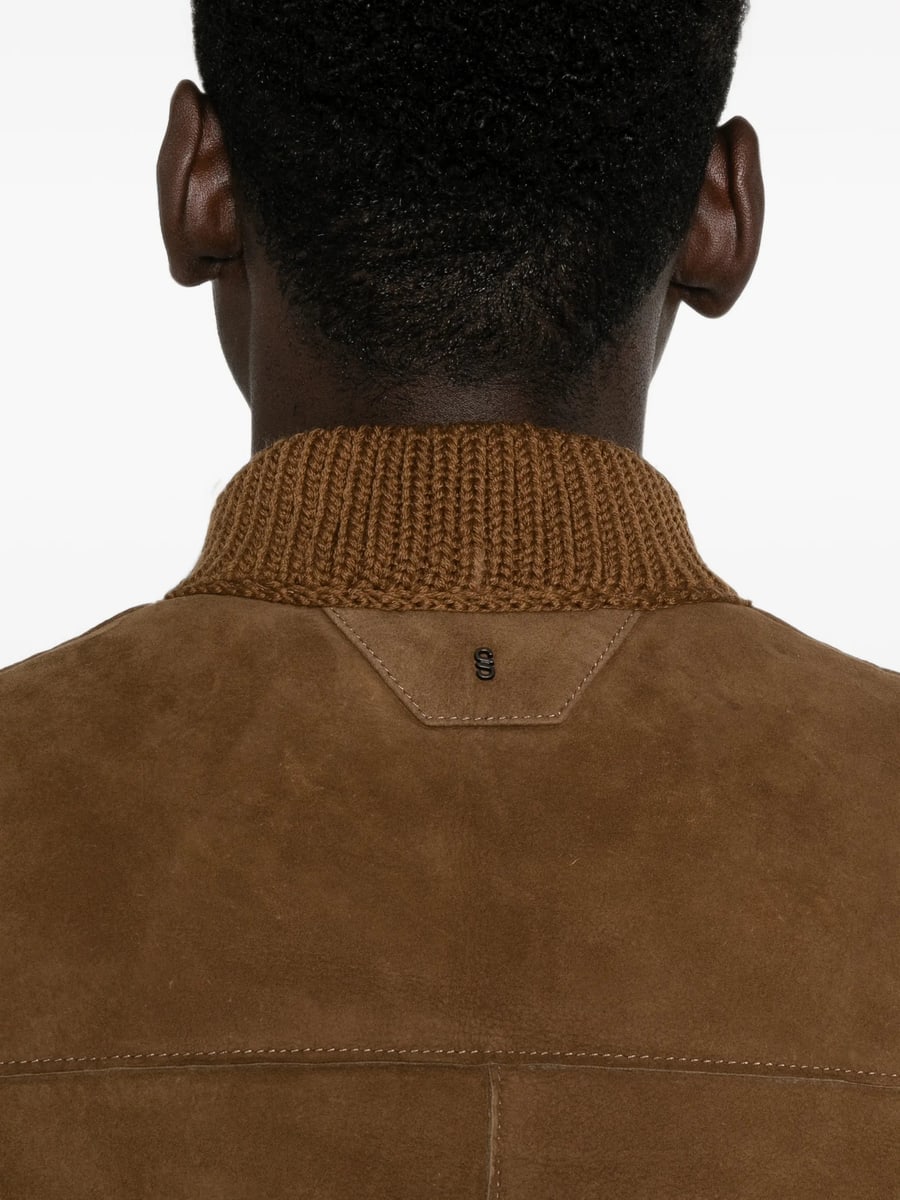 Santoro Santoro Ribbed-trim Suede Jacket, view 3