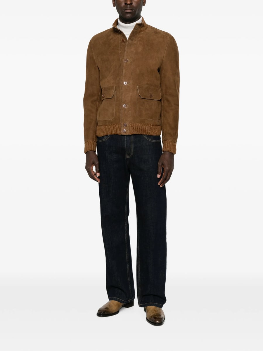 Santoro Santoro Ribbed-trim Suede Jacket, view 4