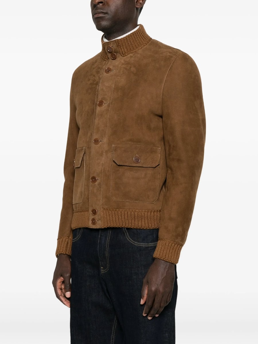Santoro Santoro Ribbed-trim Suede Jacket, view 5
