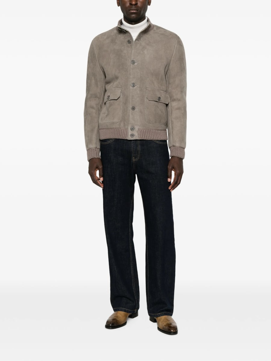 Santoro Santoro Suede Ribbed-trim Jacket, view 3