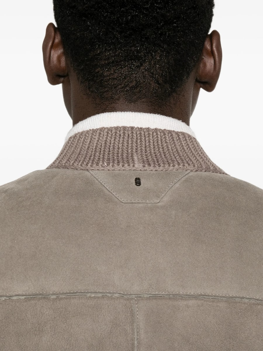 Santoro Santoro Suede Ribbed-trim Jacket, view 4