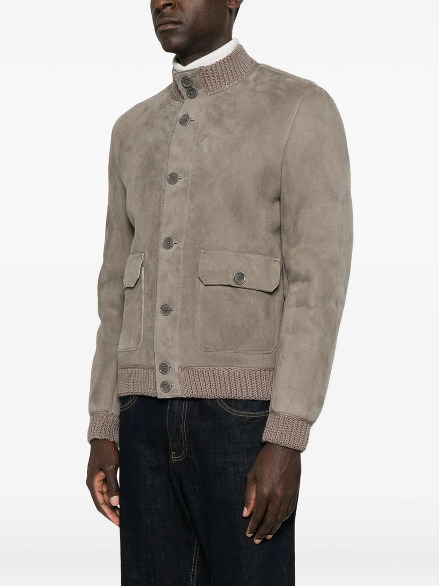 Santoro Santoro Suede Ribbed-trim Jacket, view 5