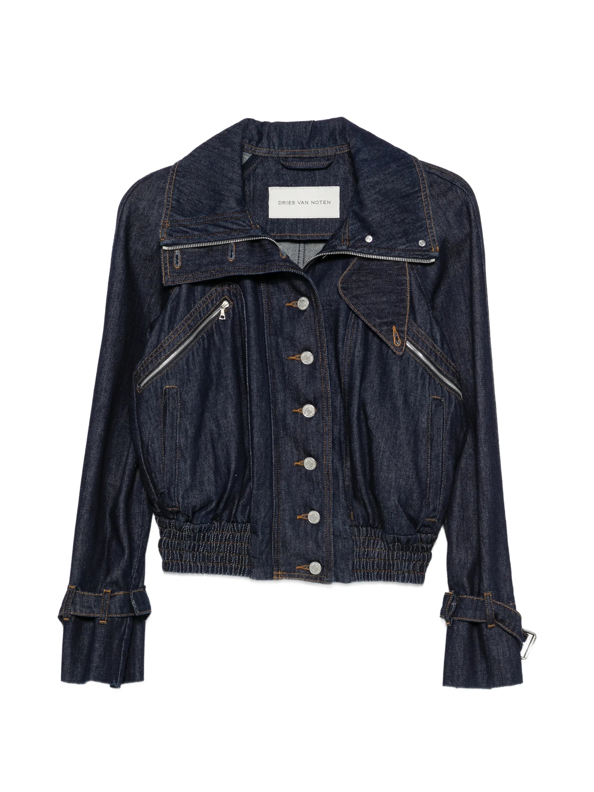 Dries Van Noten Dries Van Noten High-neck Elasticated-hem Denim Jacket