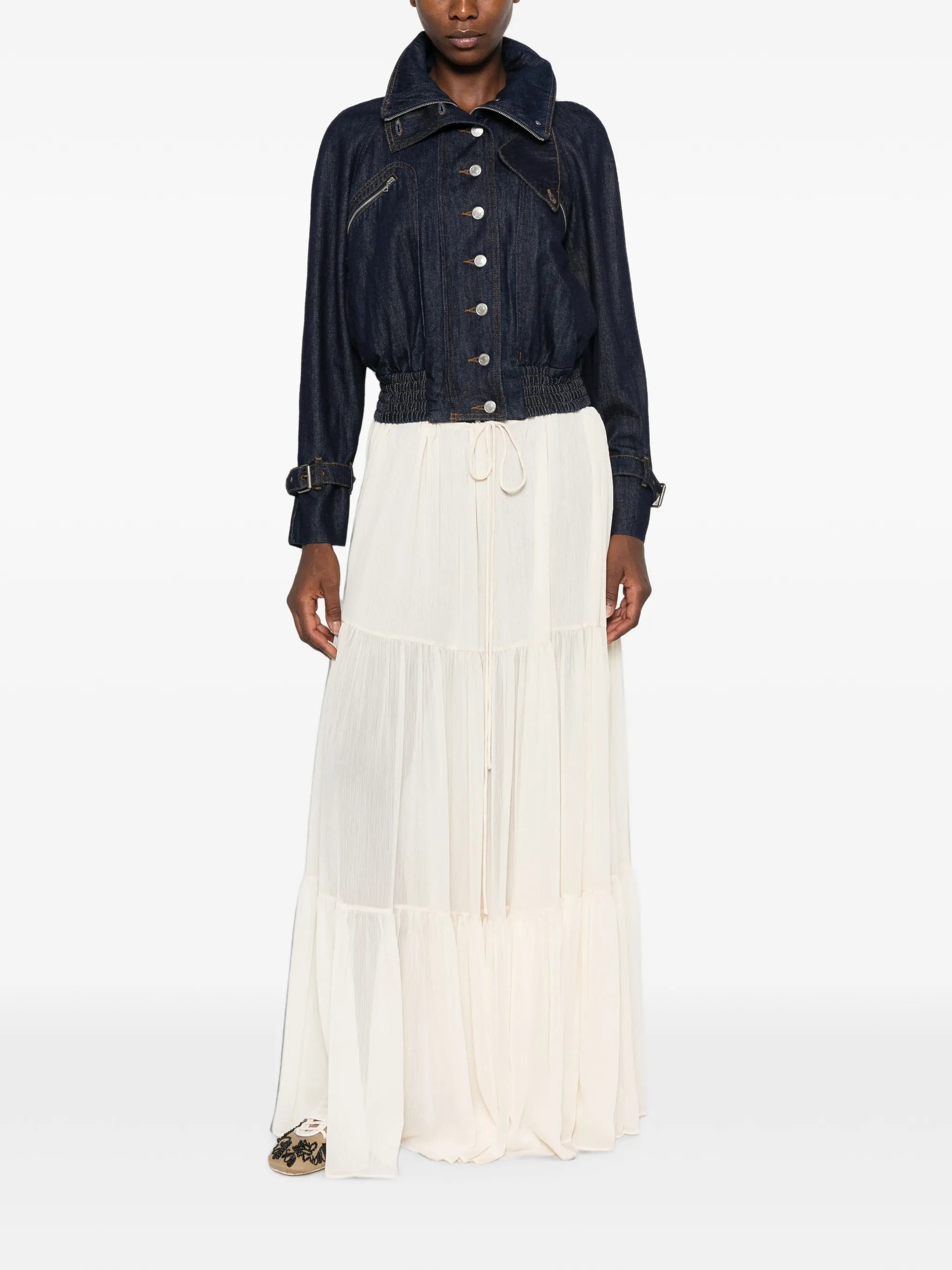 Dries Van Noten Dries Van Noten High-neck Elasticated-hem Denim Jacket, view 2
