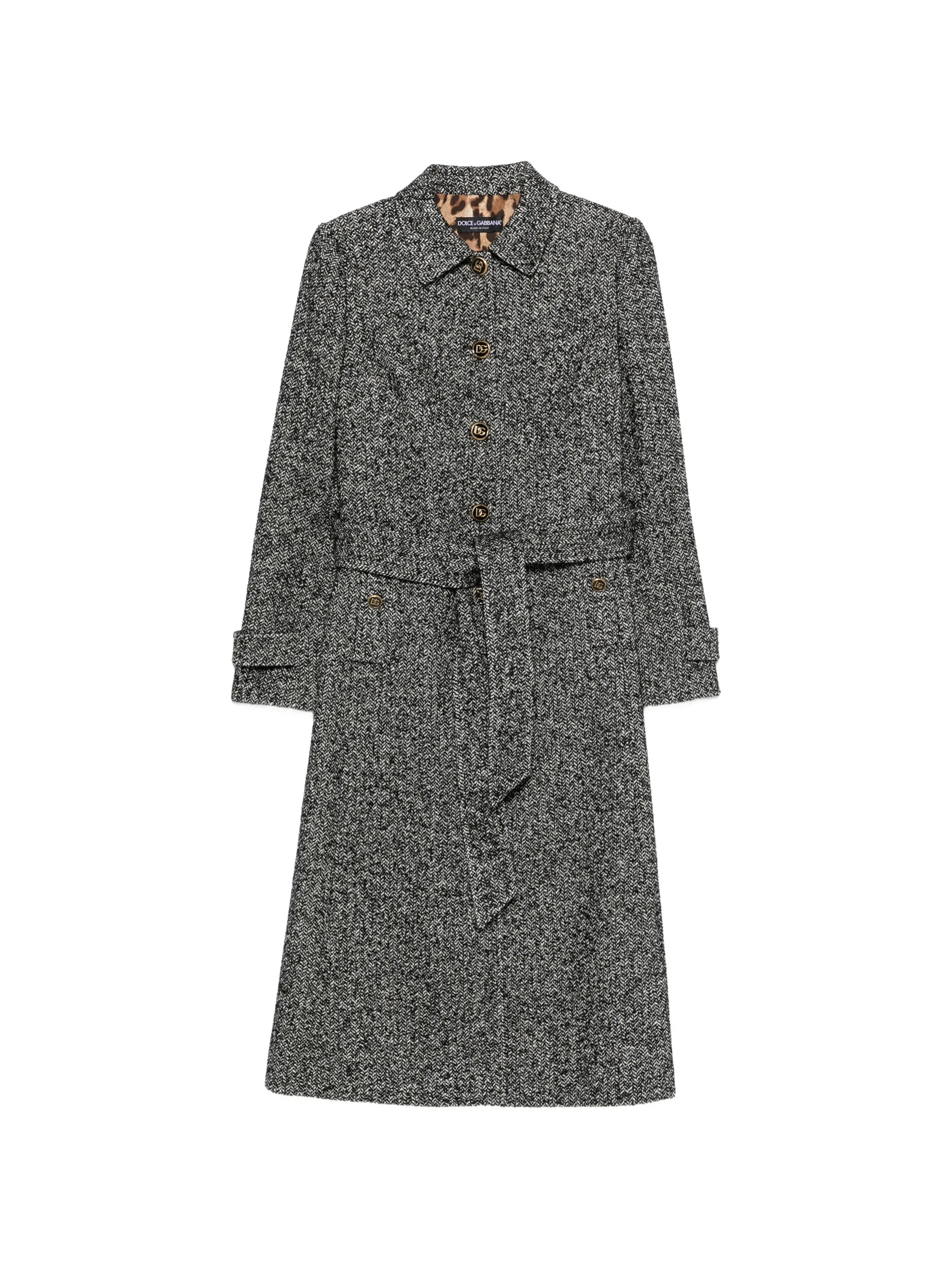 Dolce & Gabbana Dolce & Gabbana Herringbone-pattern Belted Single-breasted Coat