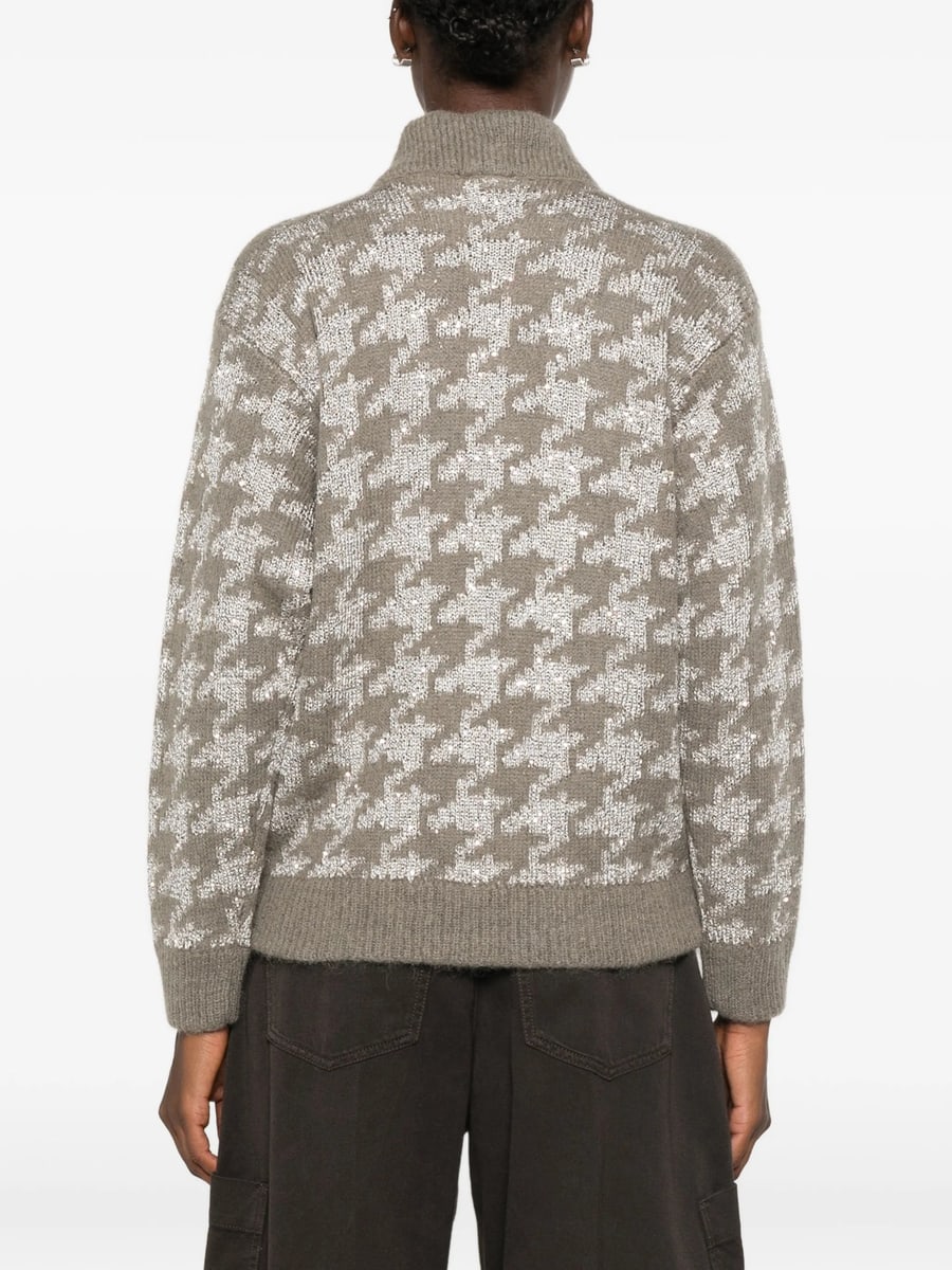 Panicale Panicale Houndstooth-pattern Sequin-embellished Cardigan, view 2