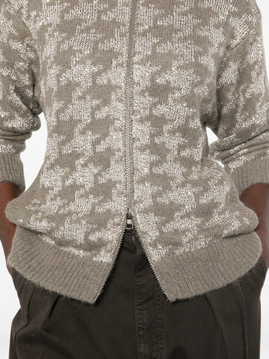 Panicale Panicale Houndstooth-pattern Sequin-embellished Cardigan, view 3