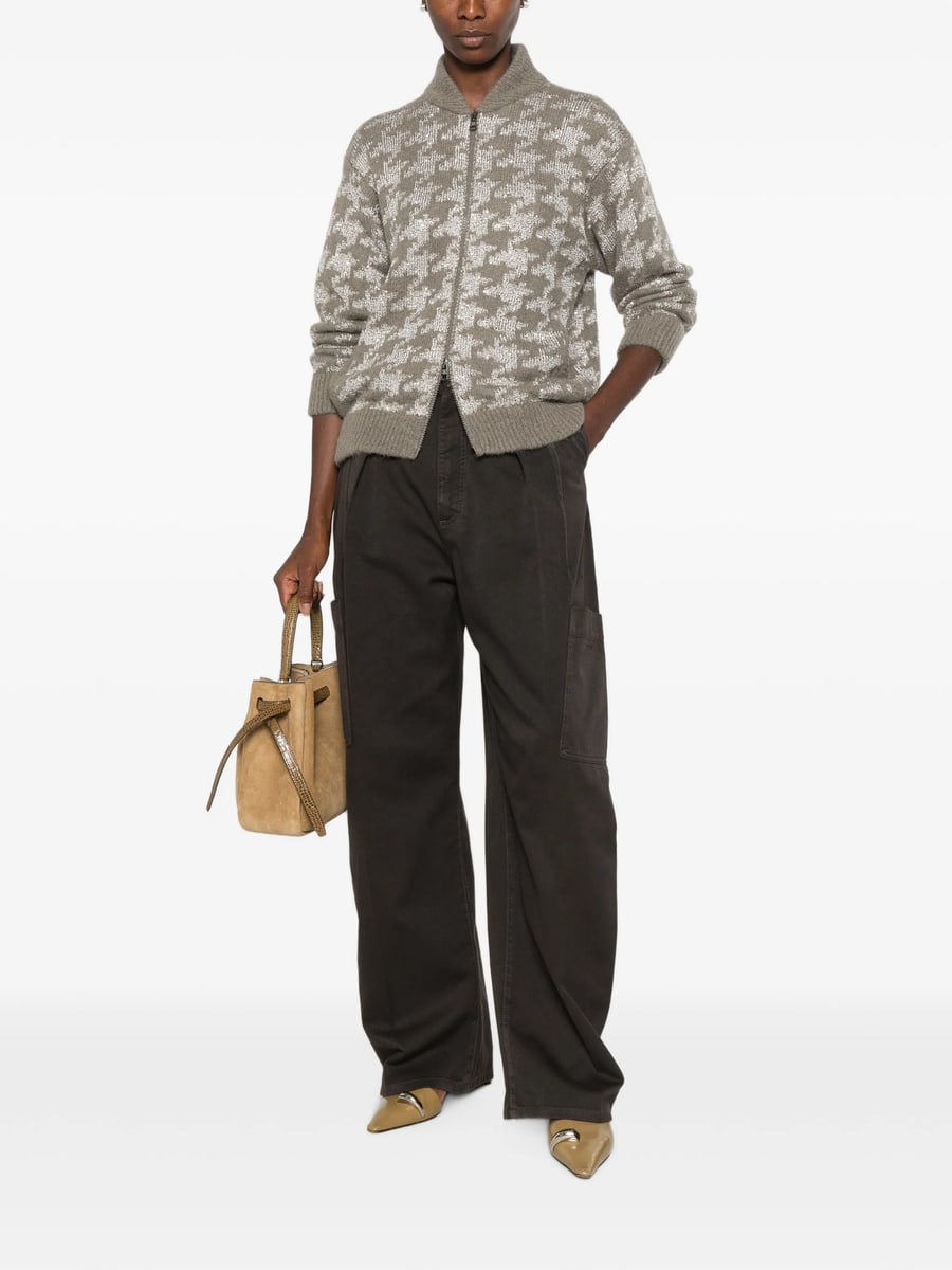 Panicale Panicale Houndstooth-pattern Sequin-embellished Cardigan, view 5