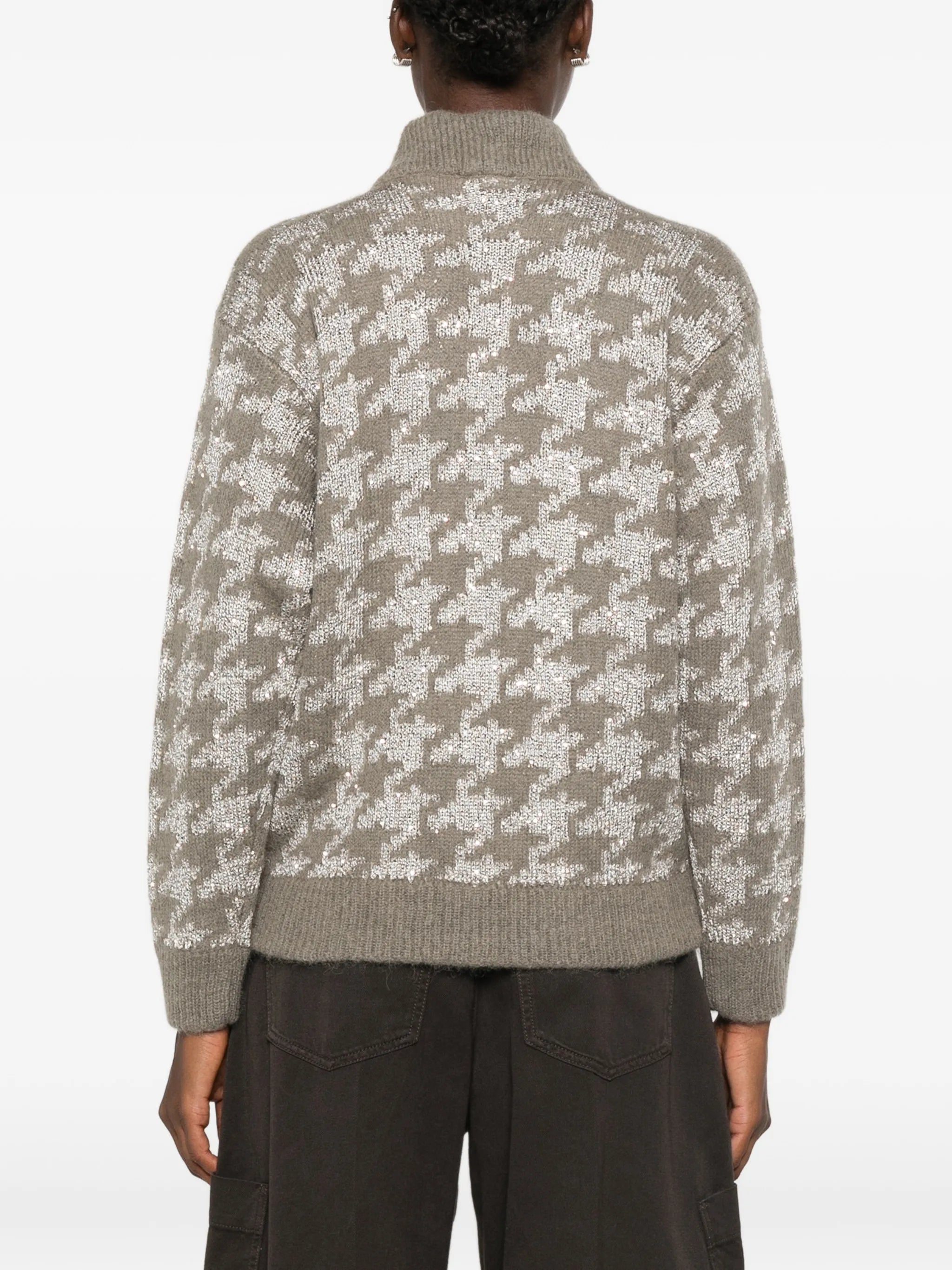 Panicale Panicale Houndstooth-pattern Sequin-embellished Cardigan, view 2