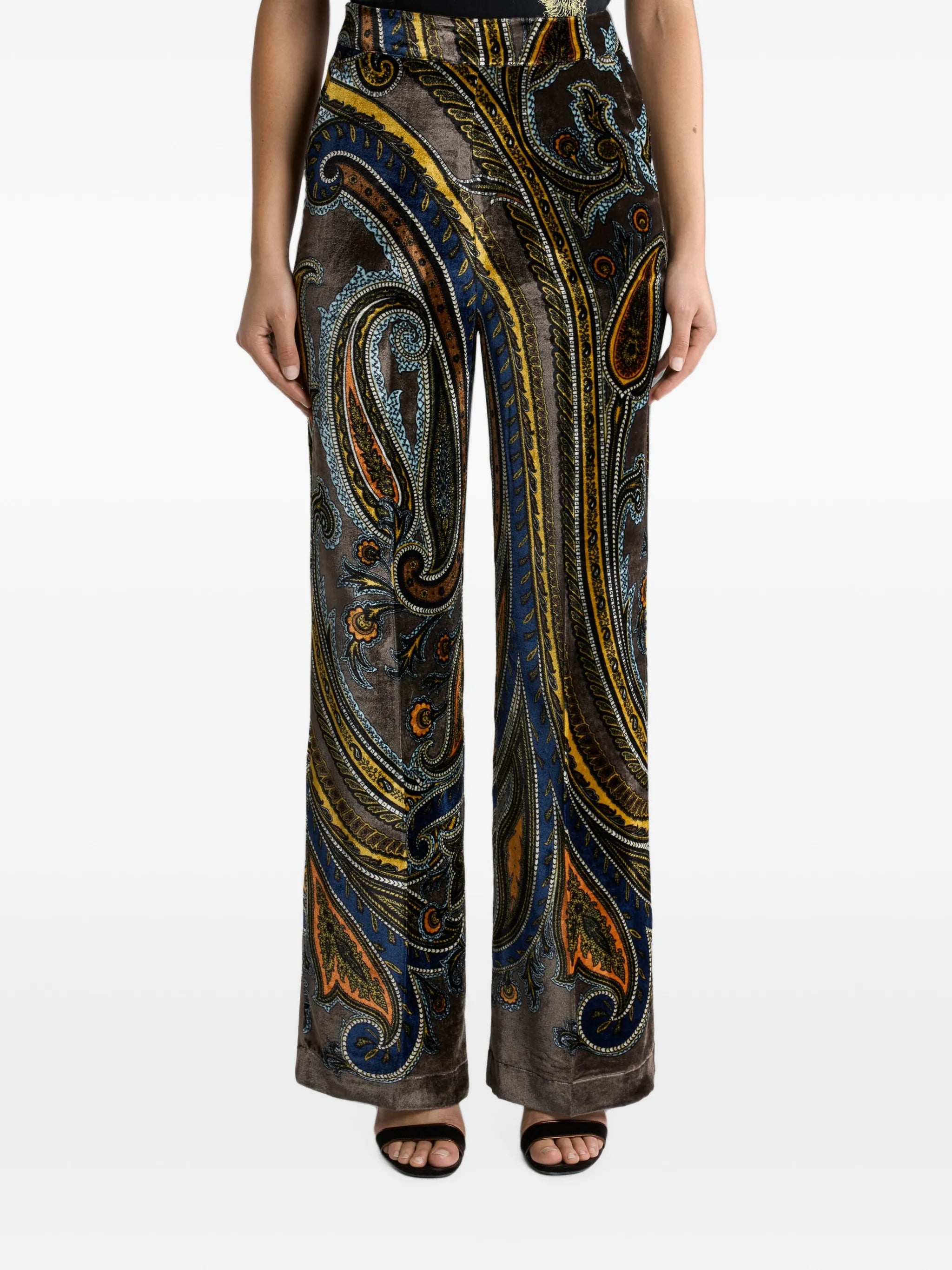 Etro Etro Straight-leg Velvet Trousers With Paisley Motif