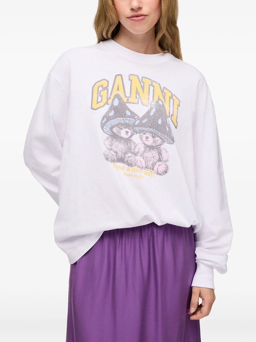 Ganni Ganni Long-sleeve T-shirt With Mushroom Teddy, view 2