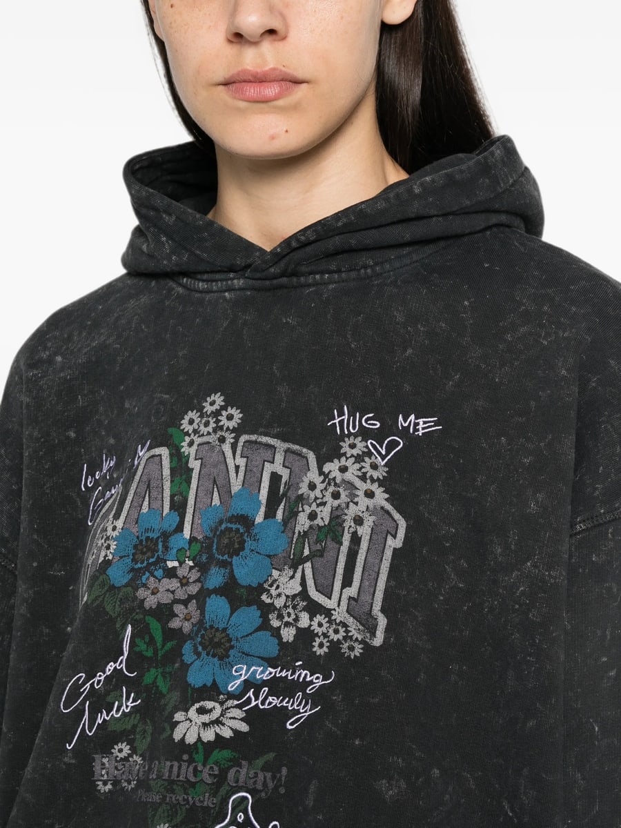 Ganni Ganni Graphic-print Acid-wash Hoodie, view 3