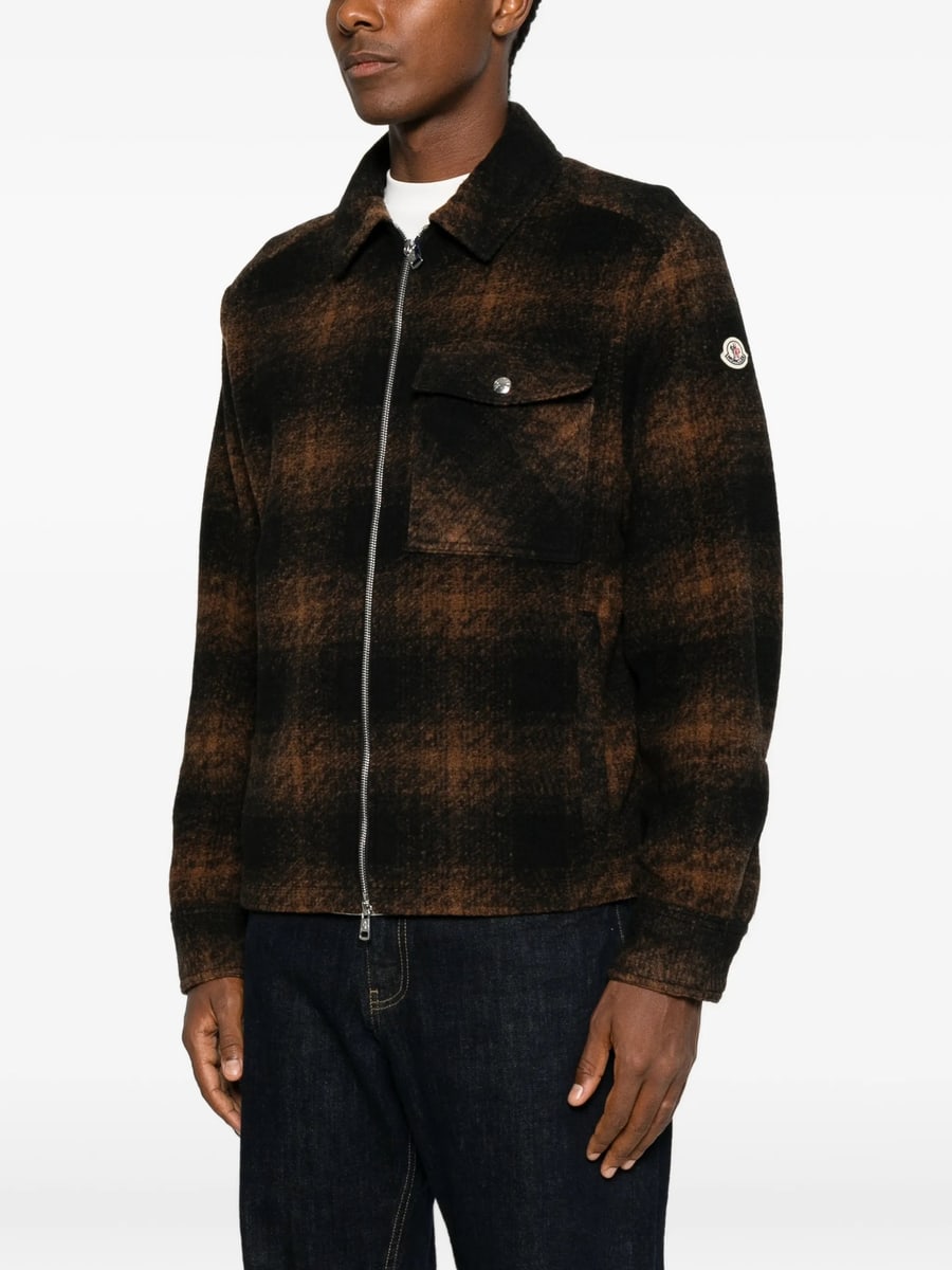 Moncler Moncler Check-pattern Zip-up Overshirt, view 3