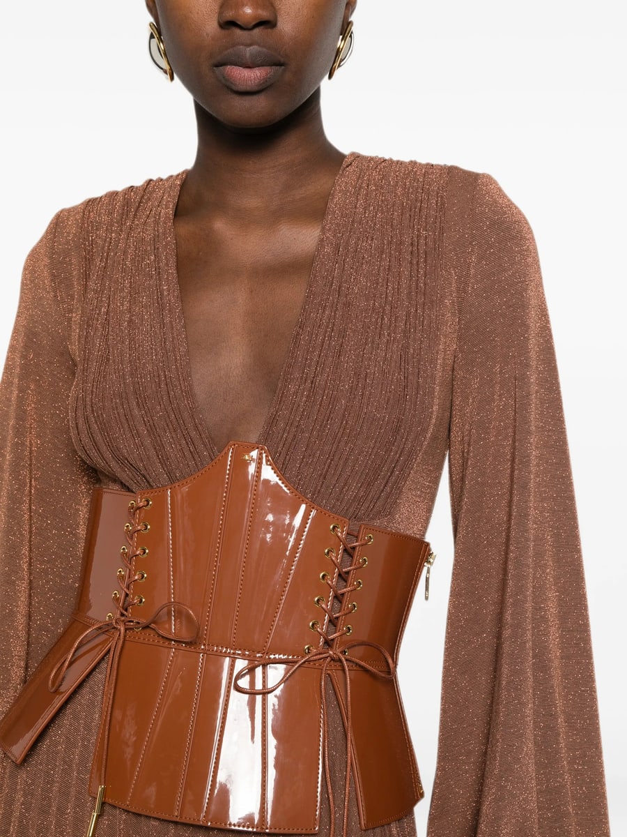 Elisabetta Franchi Elisabetta Franchi Pleated Lace-up Maxi Dress, view 3
