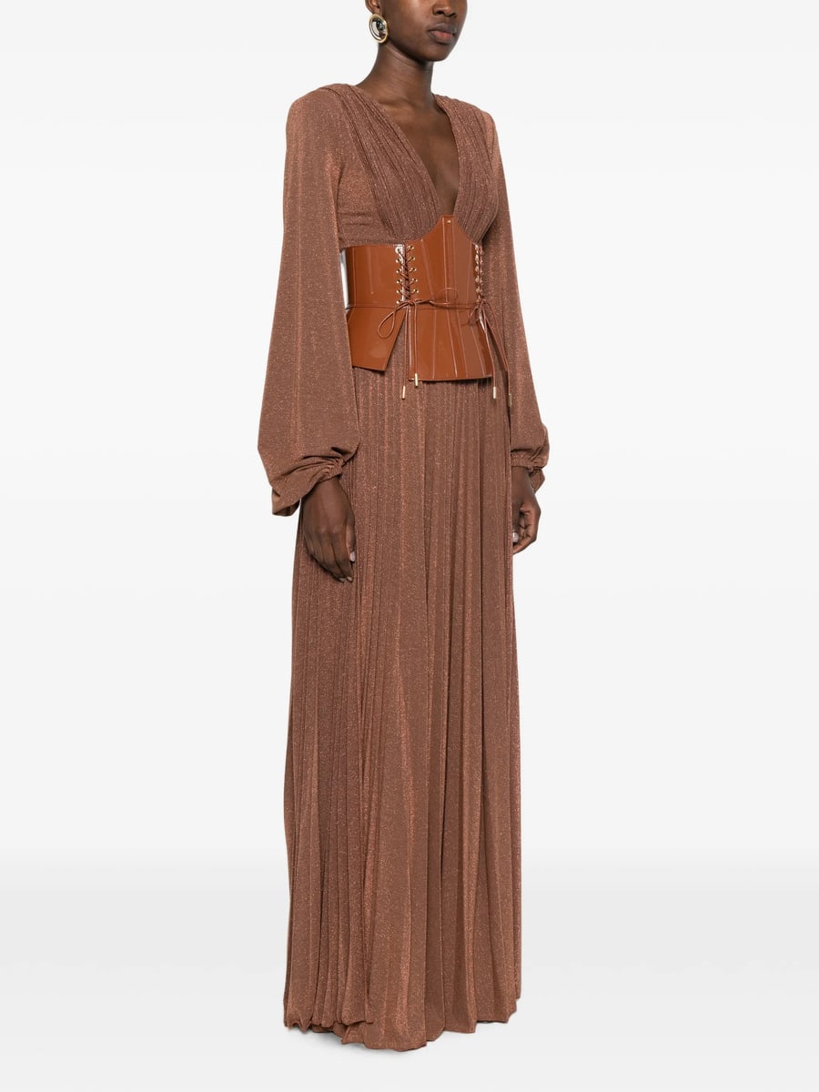 Elisabetta Franchi Elisabetta Franchi Pleated Lace-up Maxi Dress, view 4