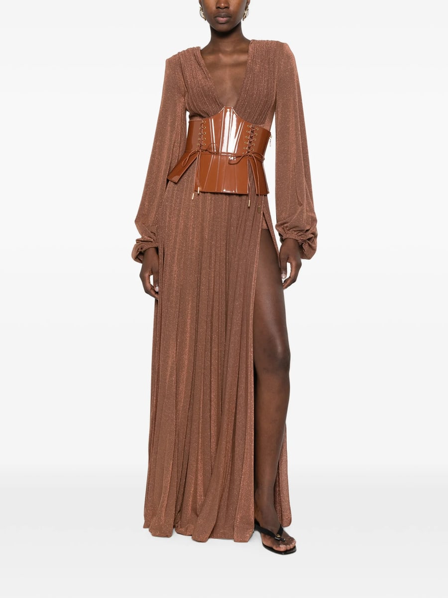 Elisabetta Franchi Elisabetta Franchi Pleated Lace-up Maxi Dress, view 5