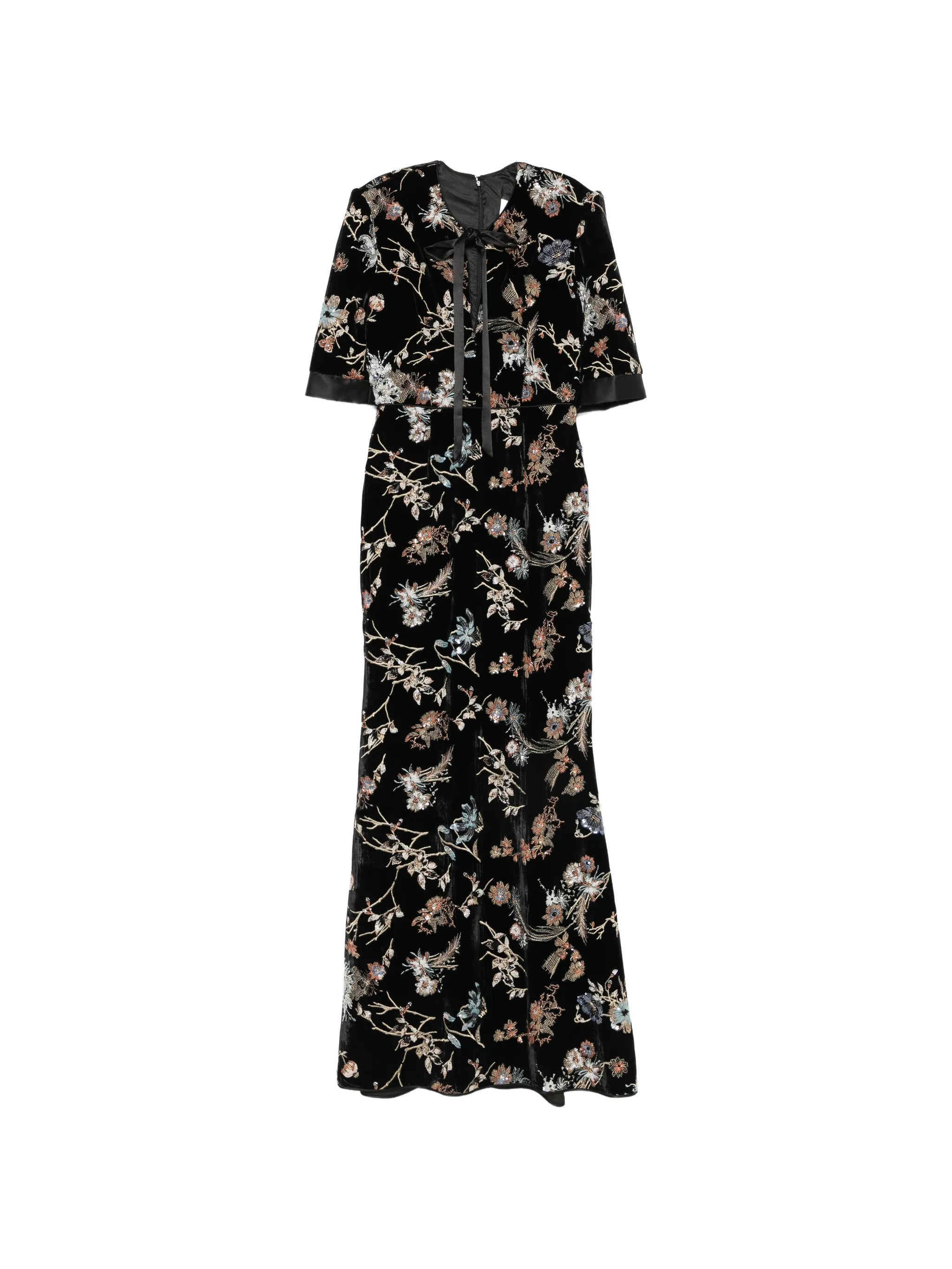 De Santis De Santis Floral-embroidered Velvet Maxi Dress