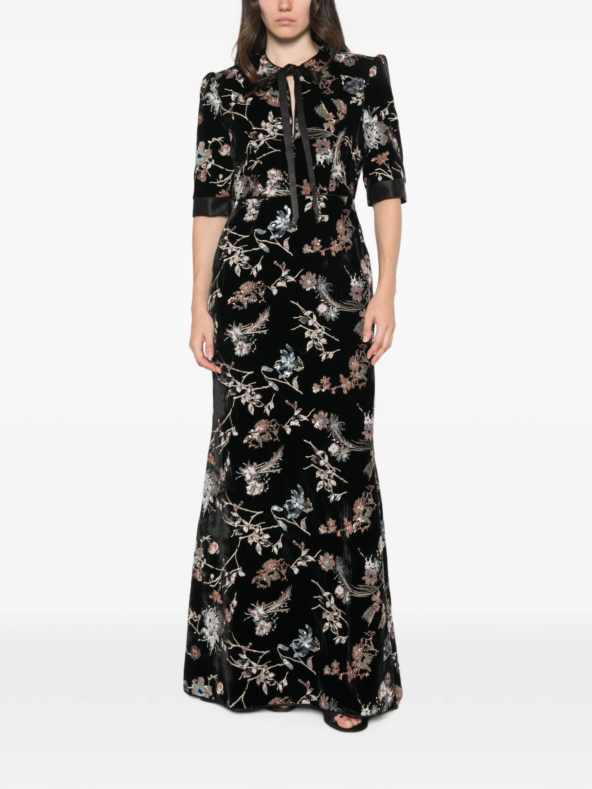 De Santis De Santis Floral-embroidered Velvet Maxi Dress, view 2