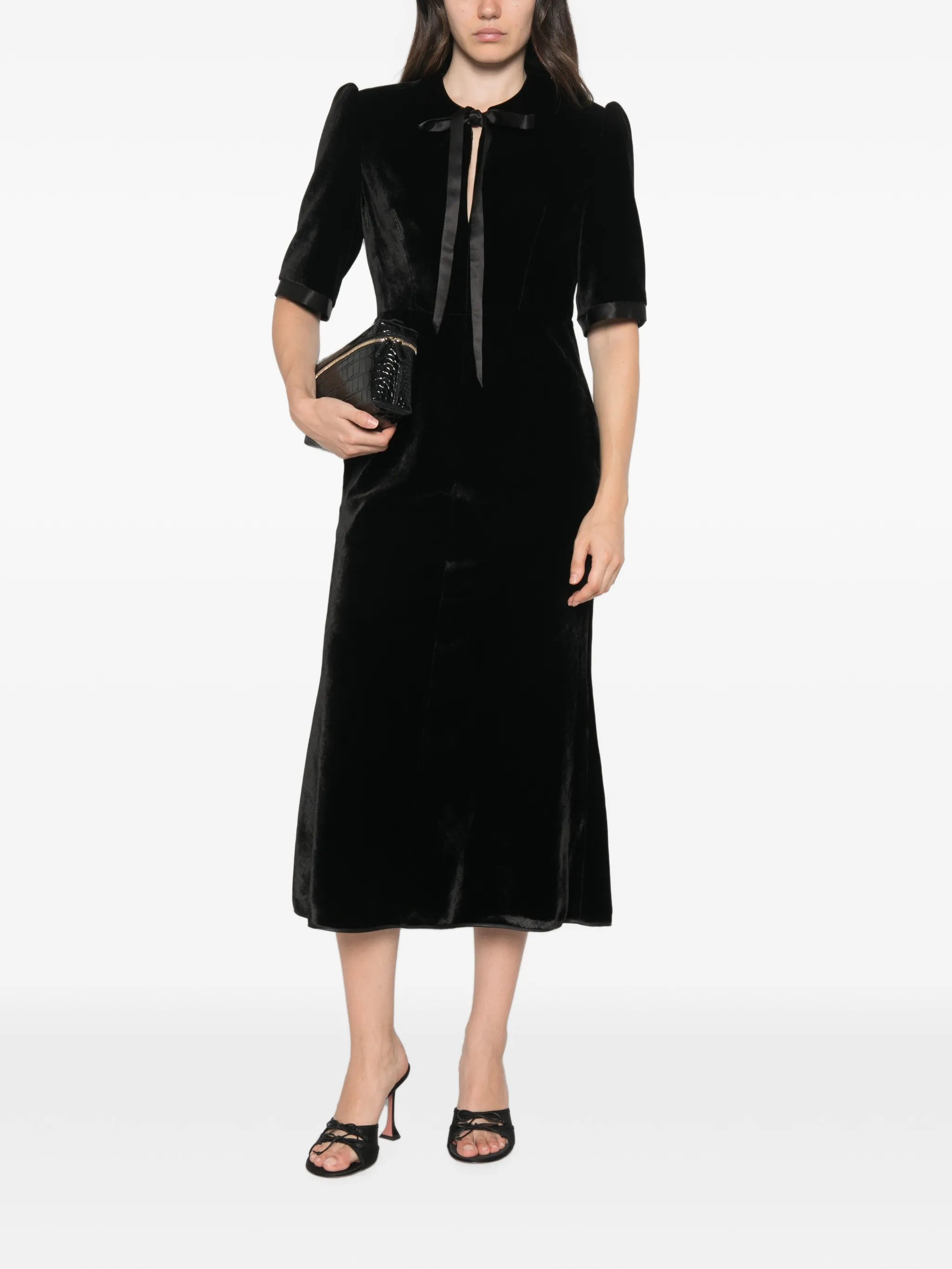 De Santis De Santis Bow-detail Velvet Midi Dress, view 2