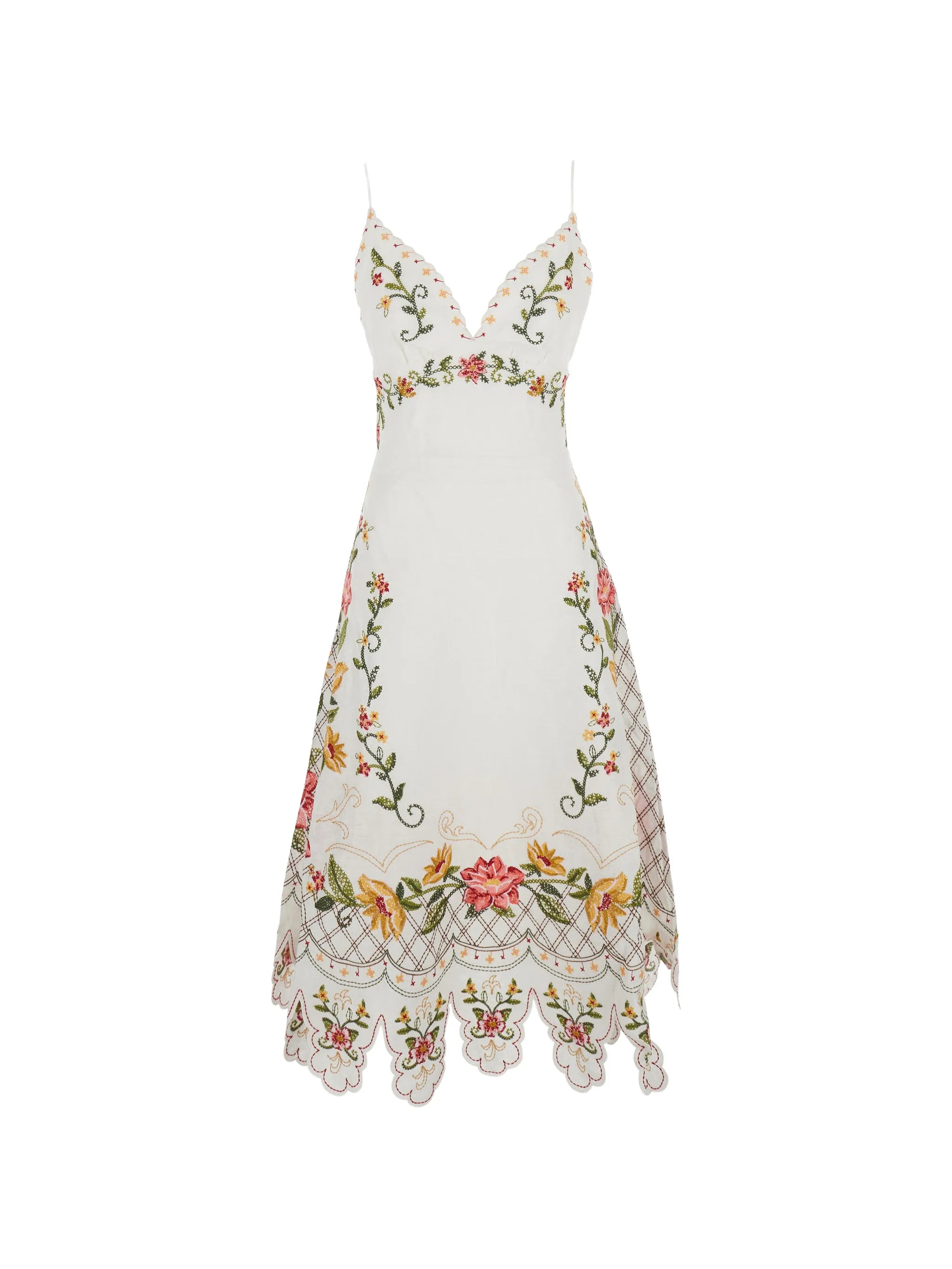 Farm Rio Farm Rio Floral-embroidered Scalloped Dress