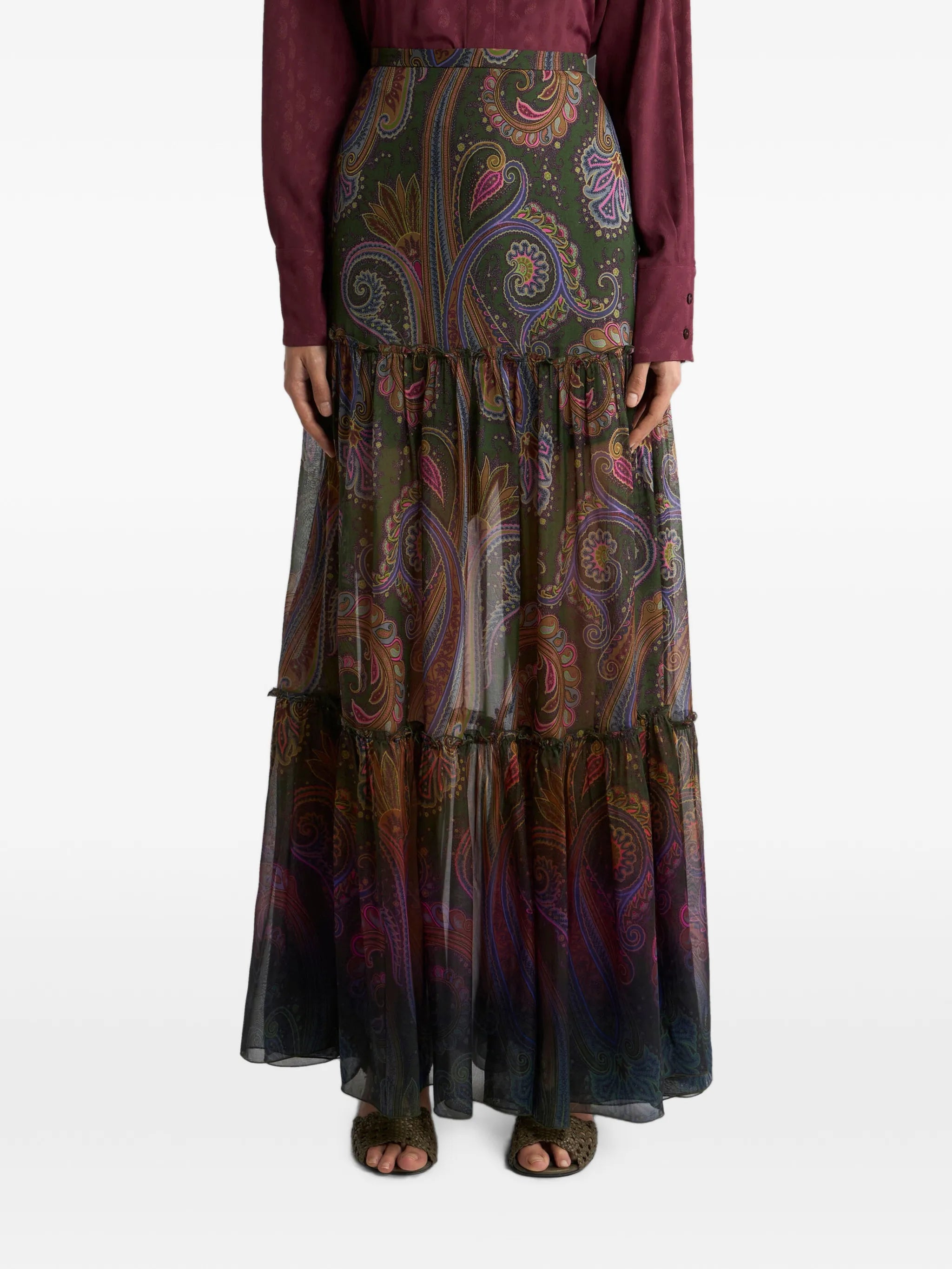 Etro Etro Silk Maxi Skirt With Placed Paisley Print, view 2