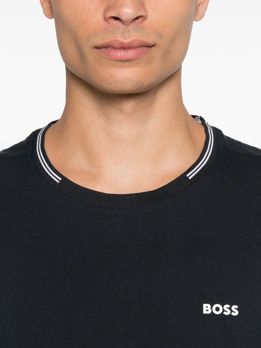 Boss Boss Stretch-cotton T-shirt With Stripes And Logo, view 3