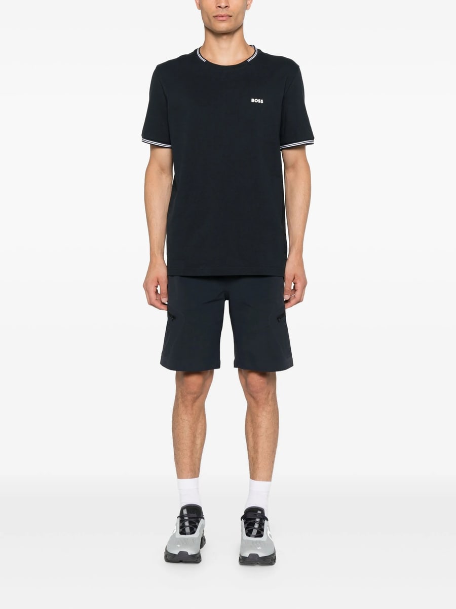 Boss Boss Stretch-cotton T-shirt With Stripes And Logo, view 4