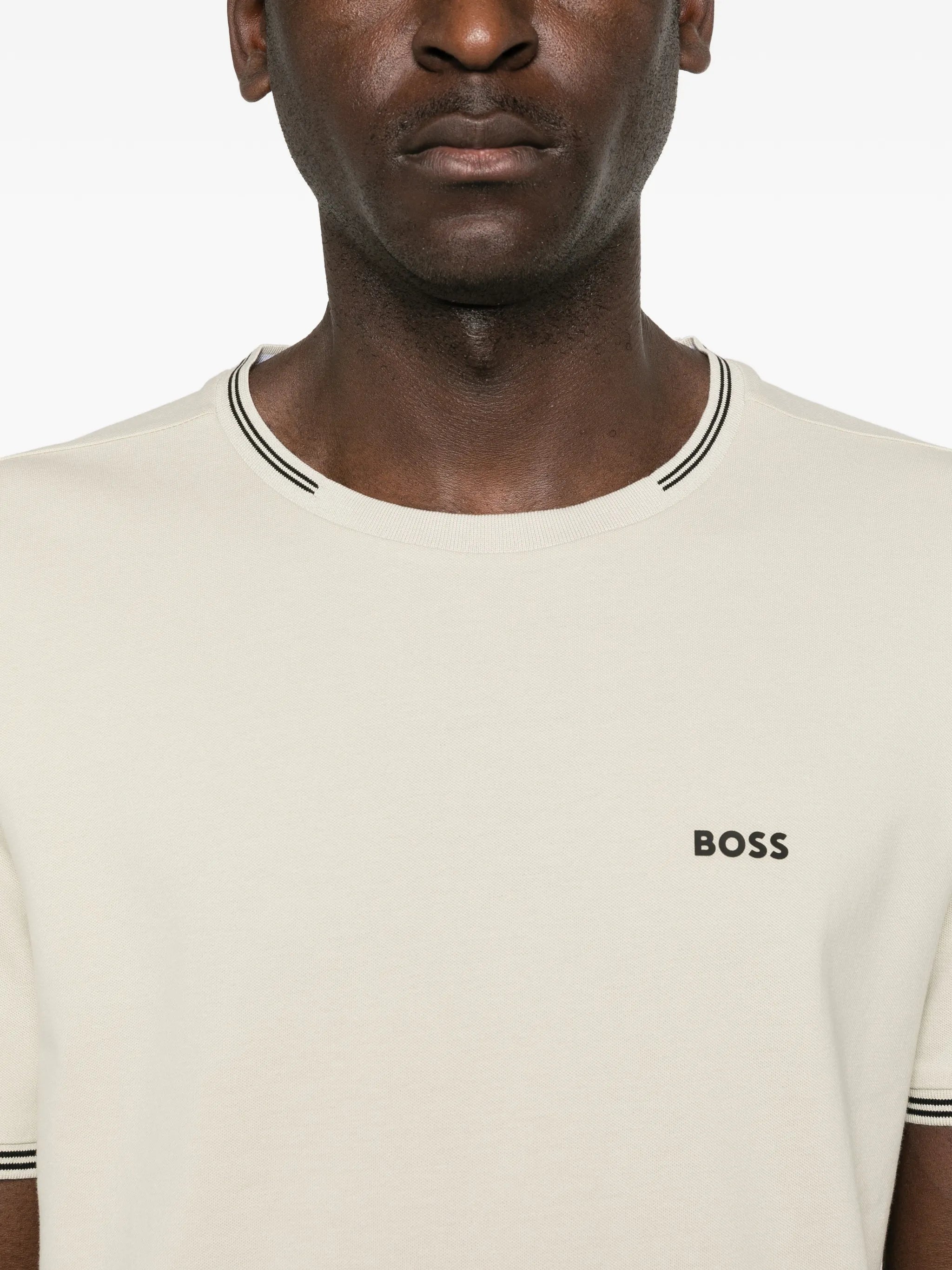 Boss Boss Stretch-cotton T-shirt With Stripes And Logo, view 2