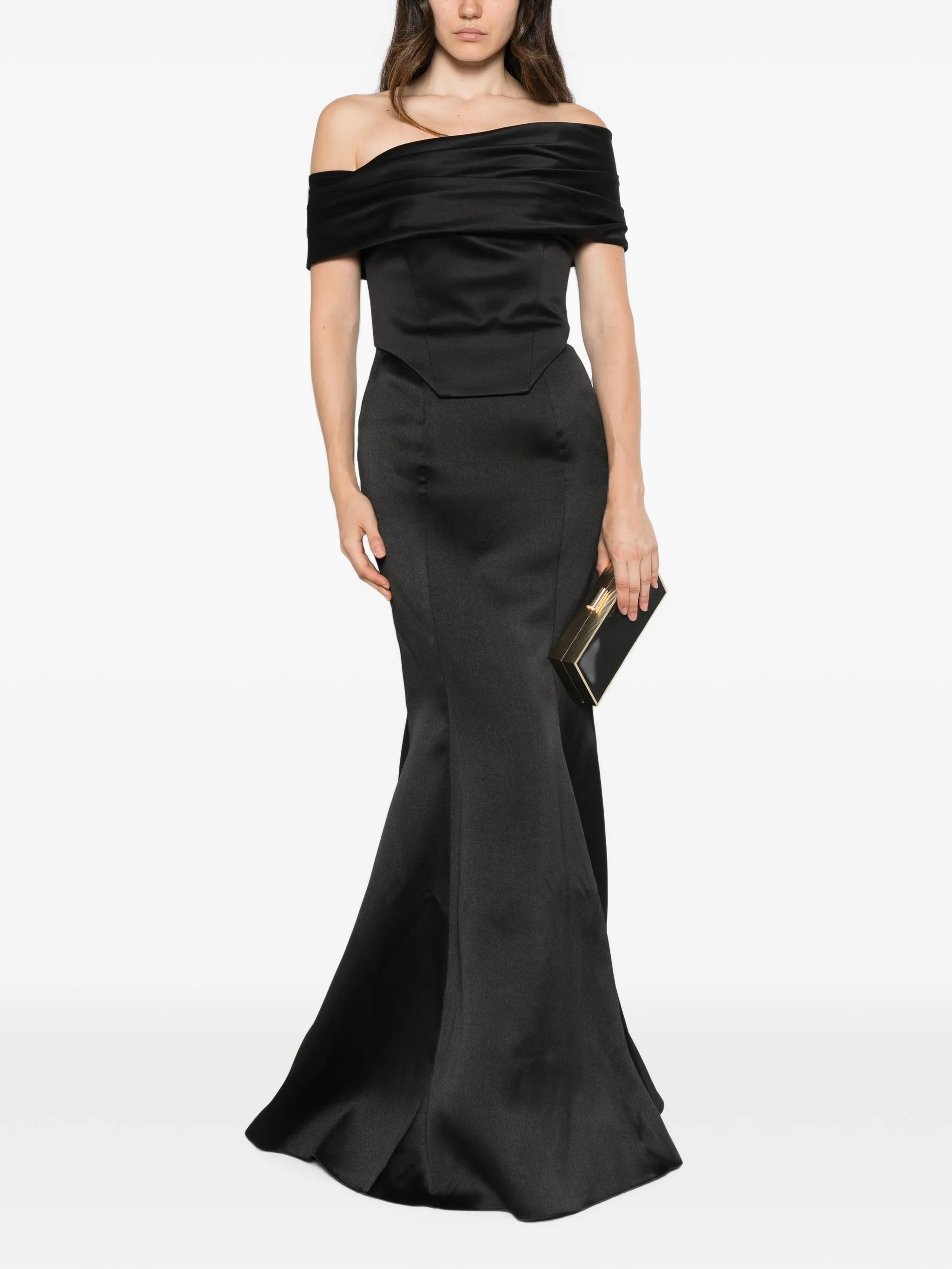 Solace London Solace London Off-shoulder Satin-finish Maxi Dress, view 2