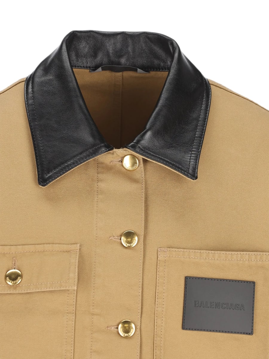 Balenciaga Balenciaga Leather-collar Cropped Jacket, view 3