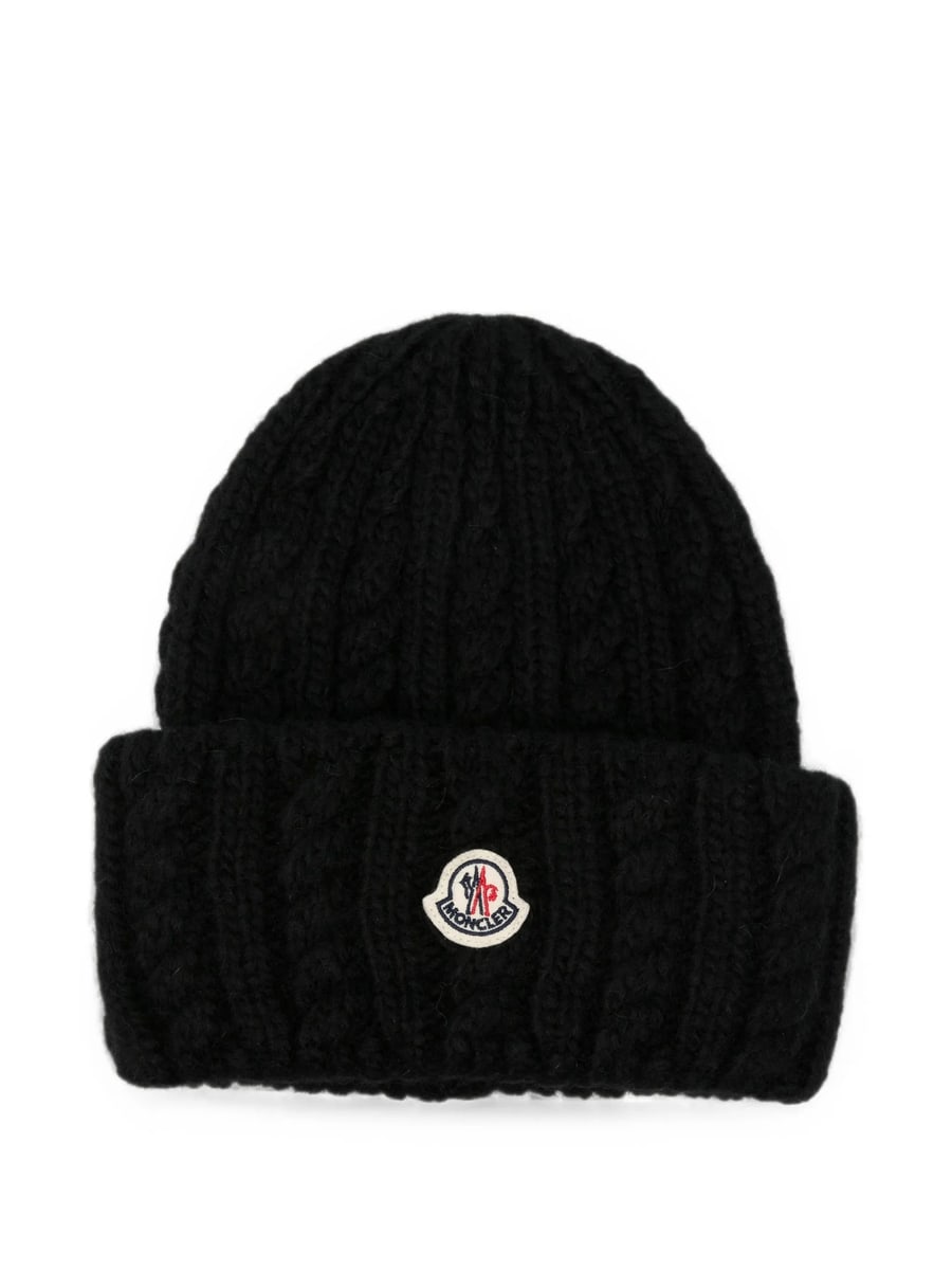 Moncler Moncler Cable-knit Logo-patch Beanie Hat