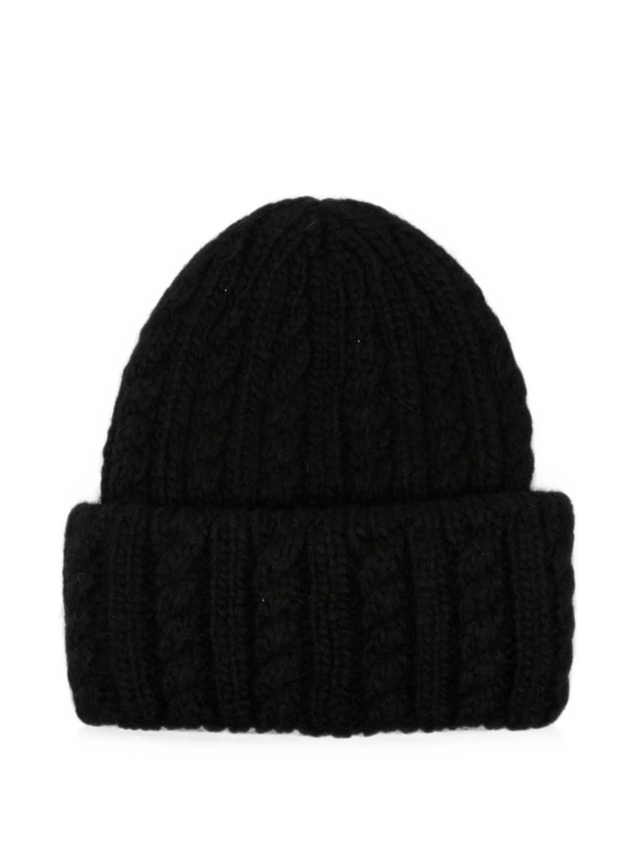 Moncler Moncler Cable-knit Logo-patch Beanie Hat, view 2