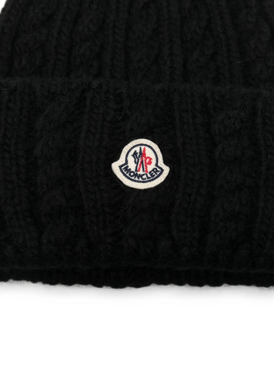 Moncler Moncler Cable-knit Logo-patch Beanie Hat, view 3